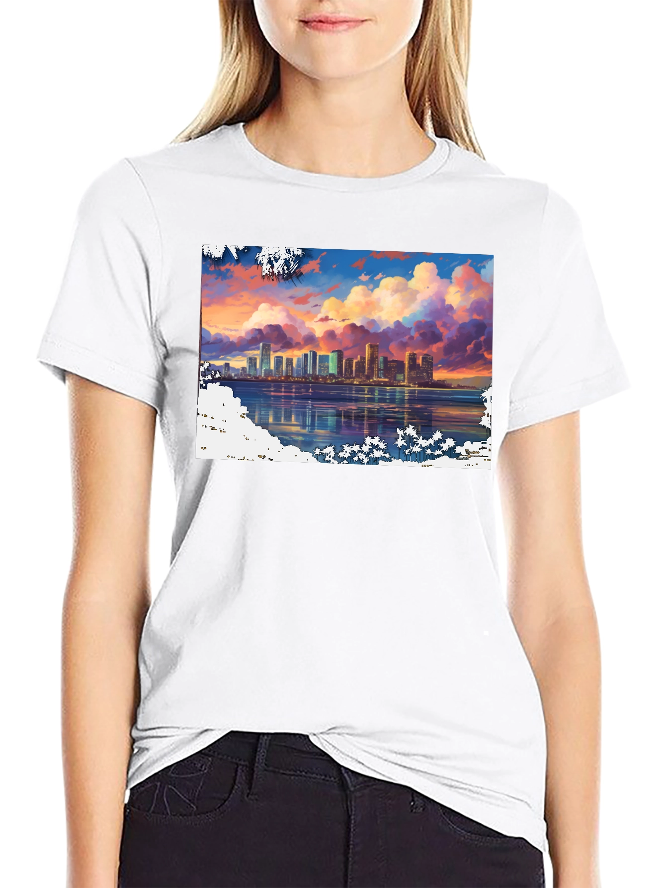 Cityscape Sunset Graphic Tee - Stylish Black T-Shirt