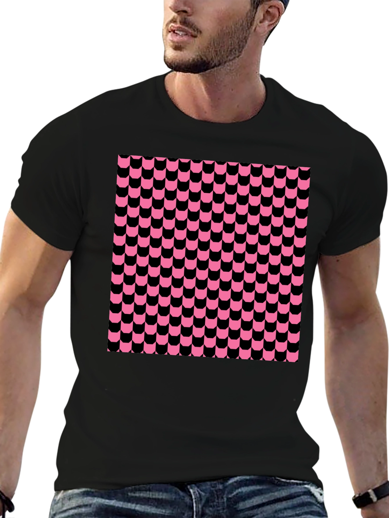 Funky Retro Patterned Black T-Shirt