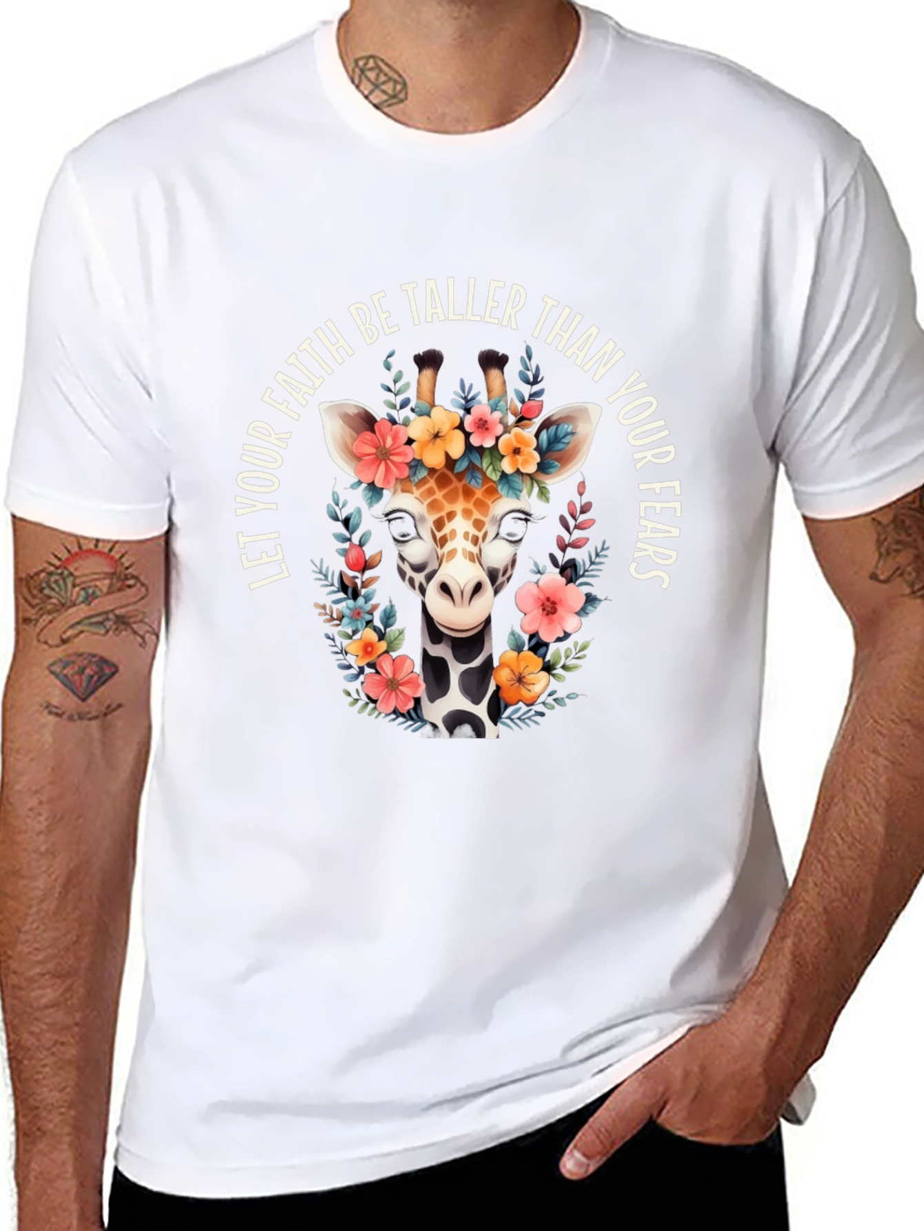 Floral Giraffe T-Shirt: Faith Over Fears