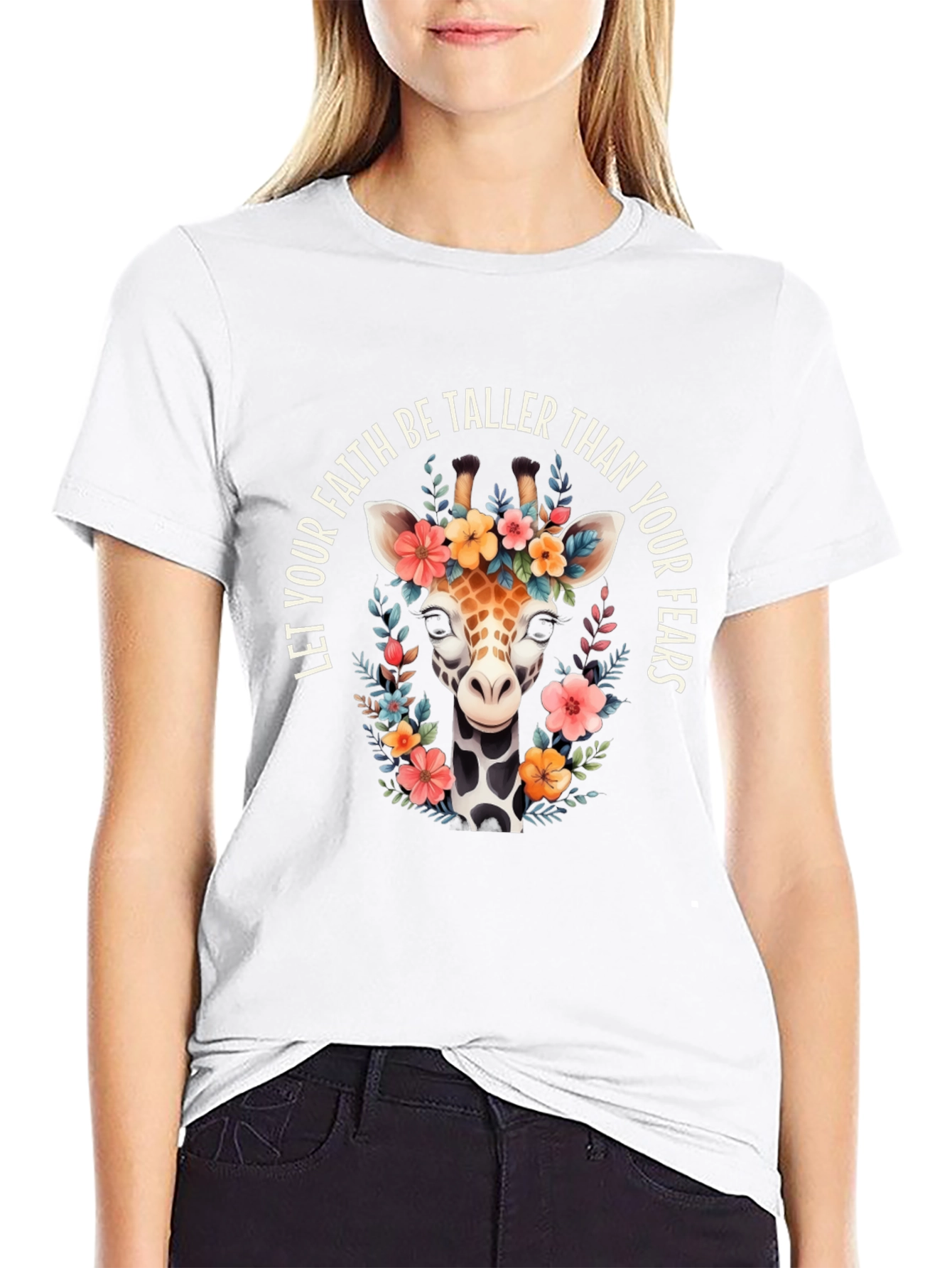 Floral Giraffe T-Shirt: Faith Over Fears