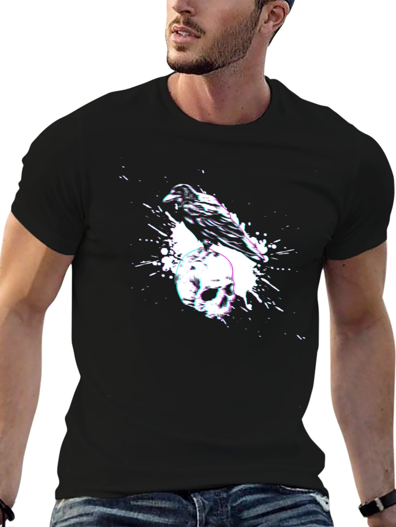 Raven Skull Graphic T-Shirt - Dark Aesthetic Tee