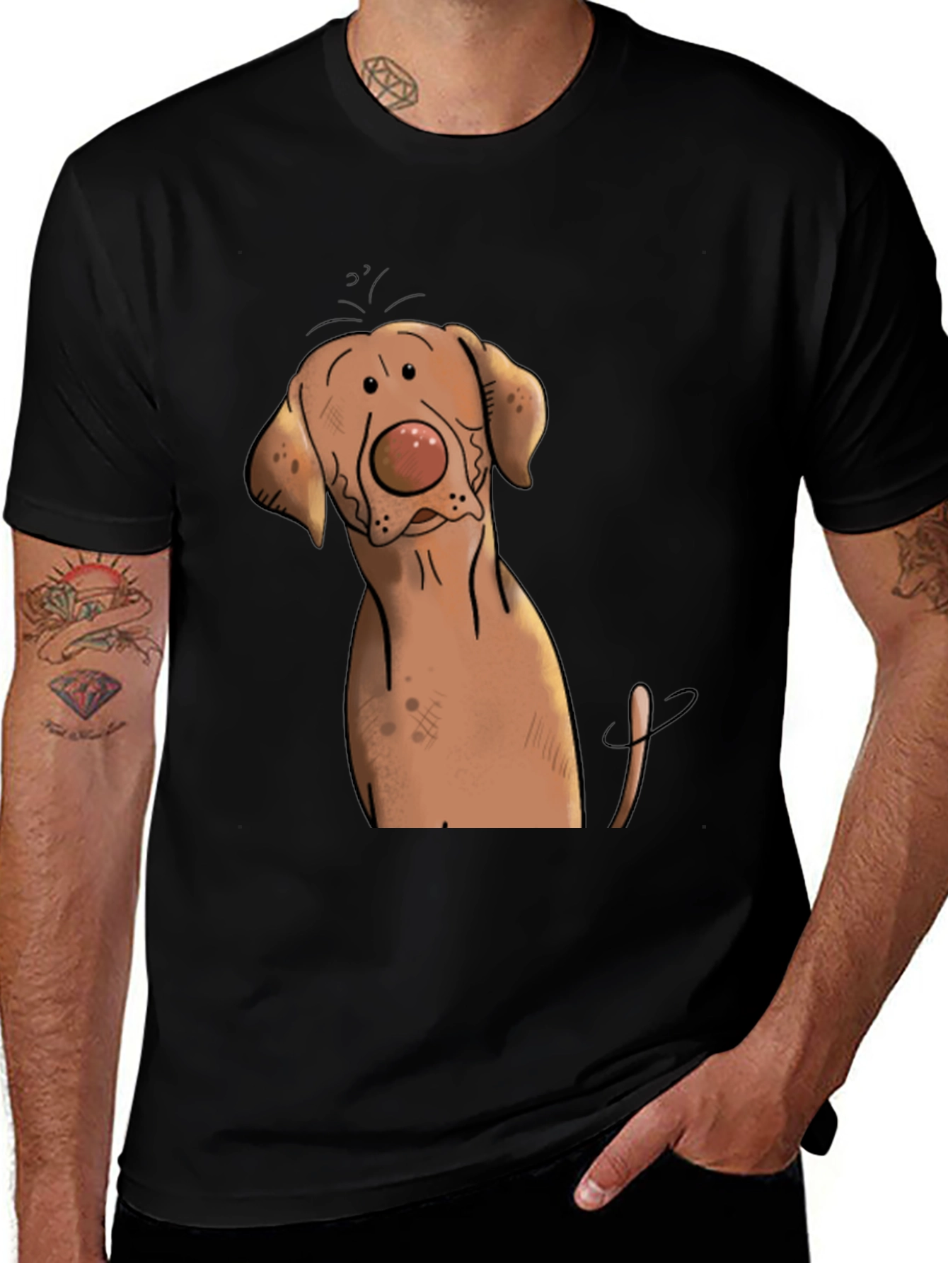 Funny Dog Graphic Tee - Black Cotton T-Shirt