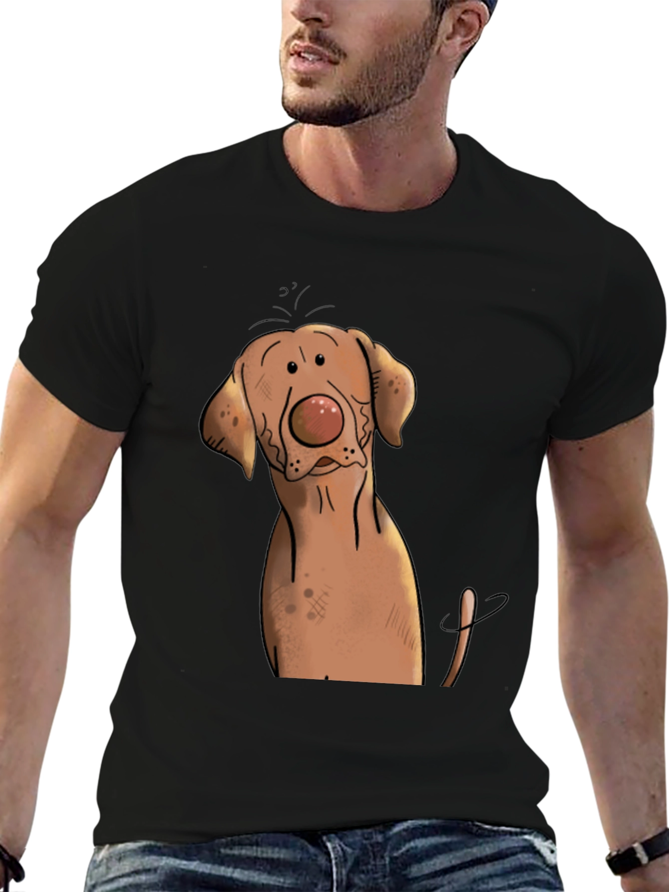 Funny Dog Graphic Tee - Black Cotton T-Shirt
