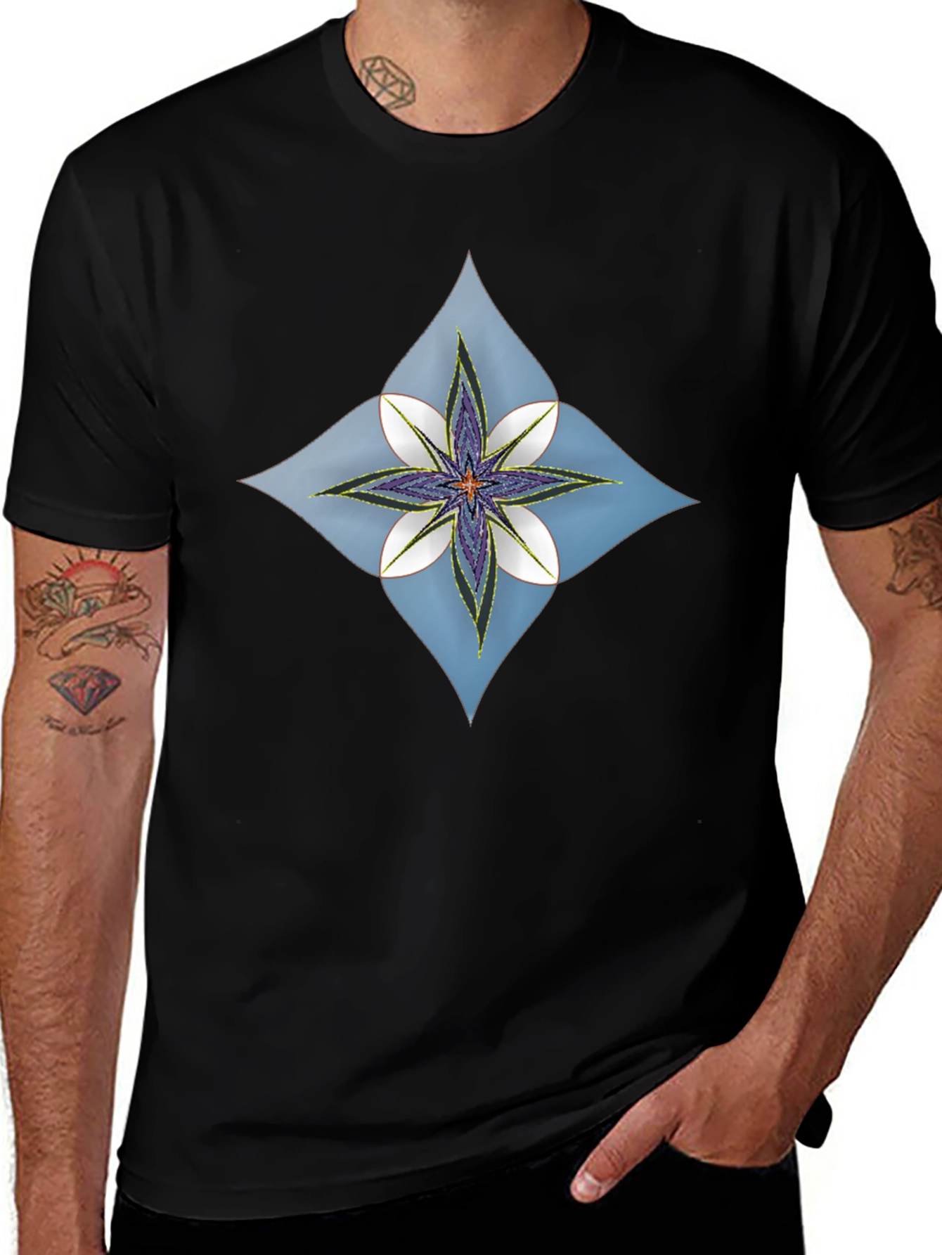 Floral Diamond Black T-Shirt