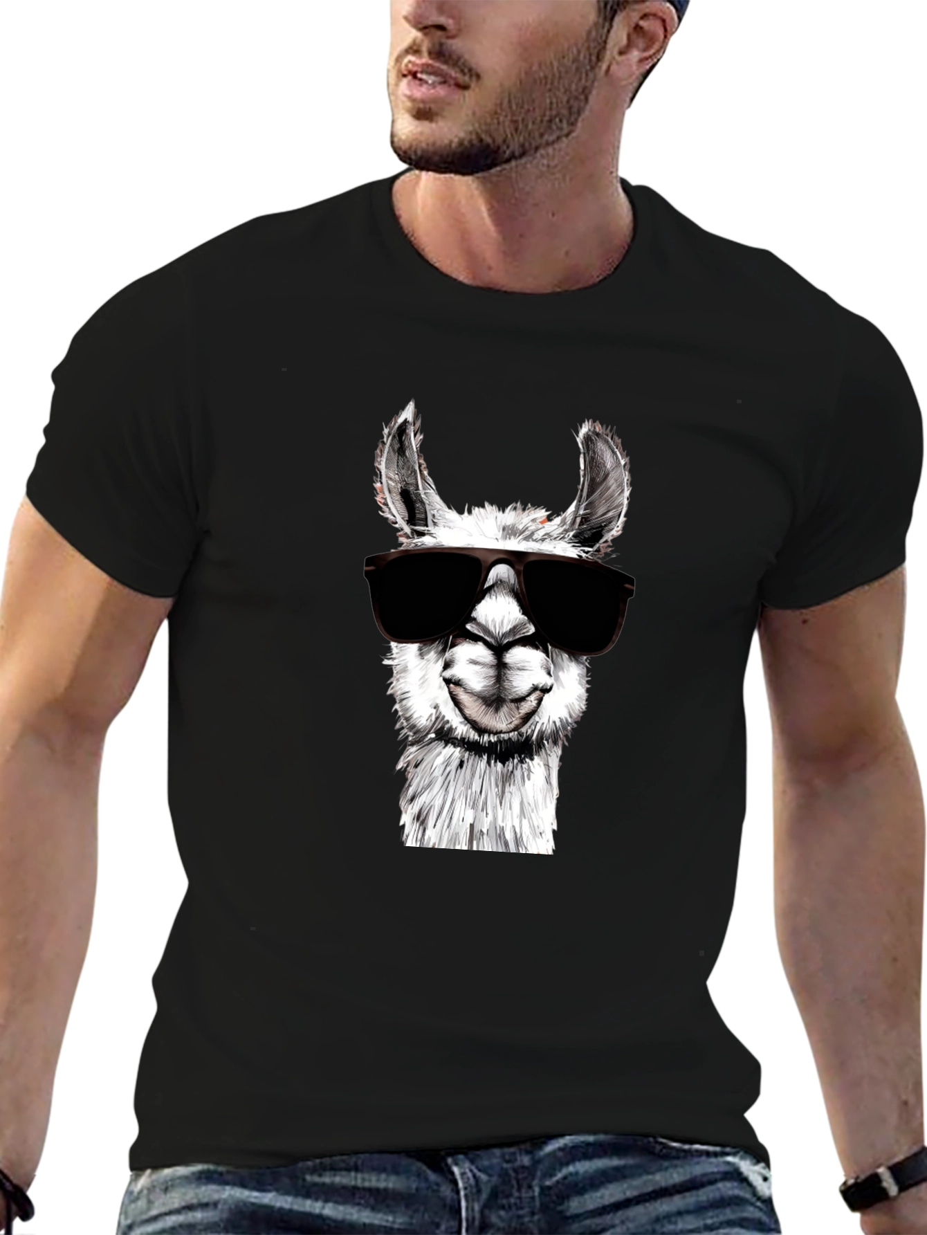 Cool Llama Graphic Tee - Black Cotton Shirt