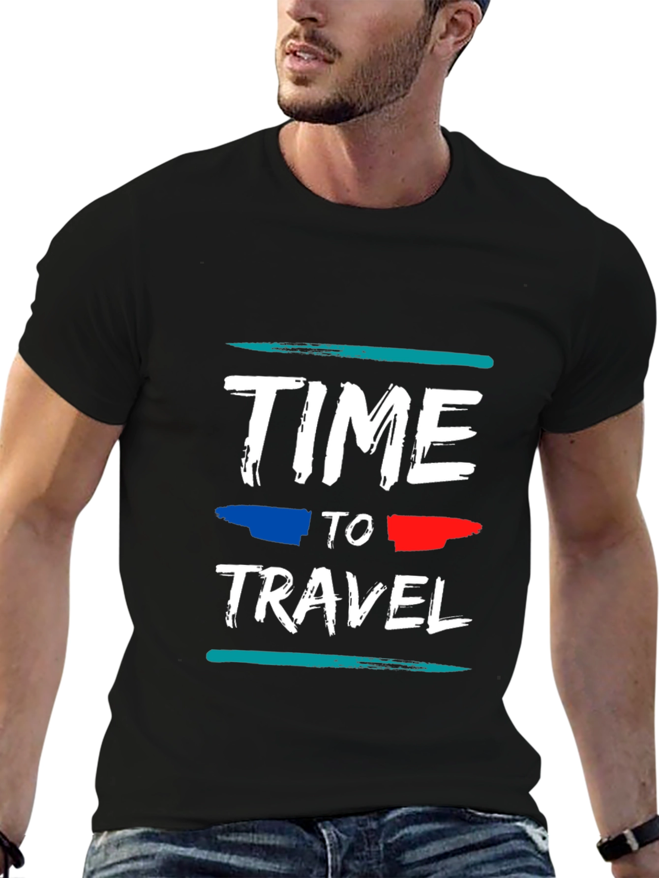 Time to Travel Graphic Tee - Black Cotton T-Shirt
