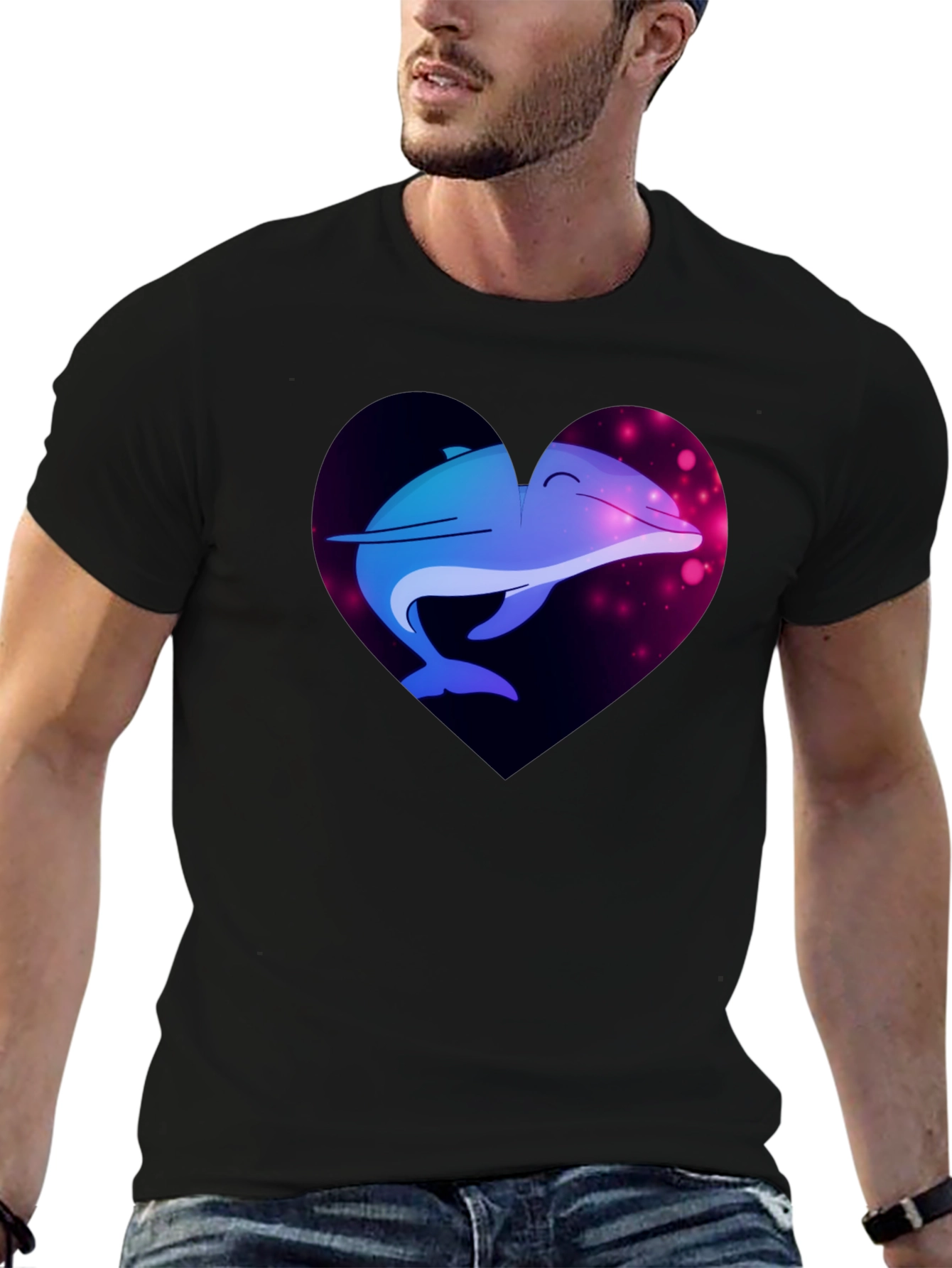 Dolphin Heart Graphic Tee - Black