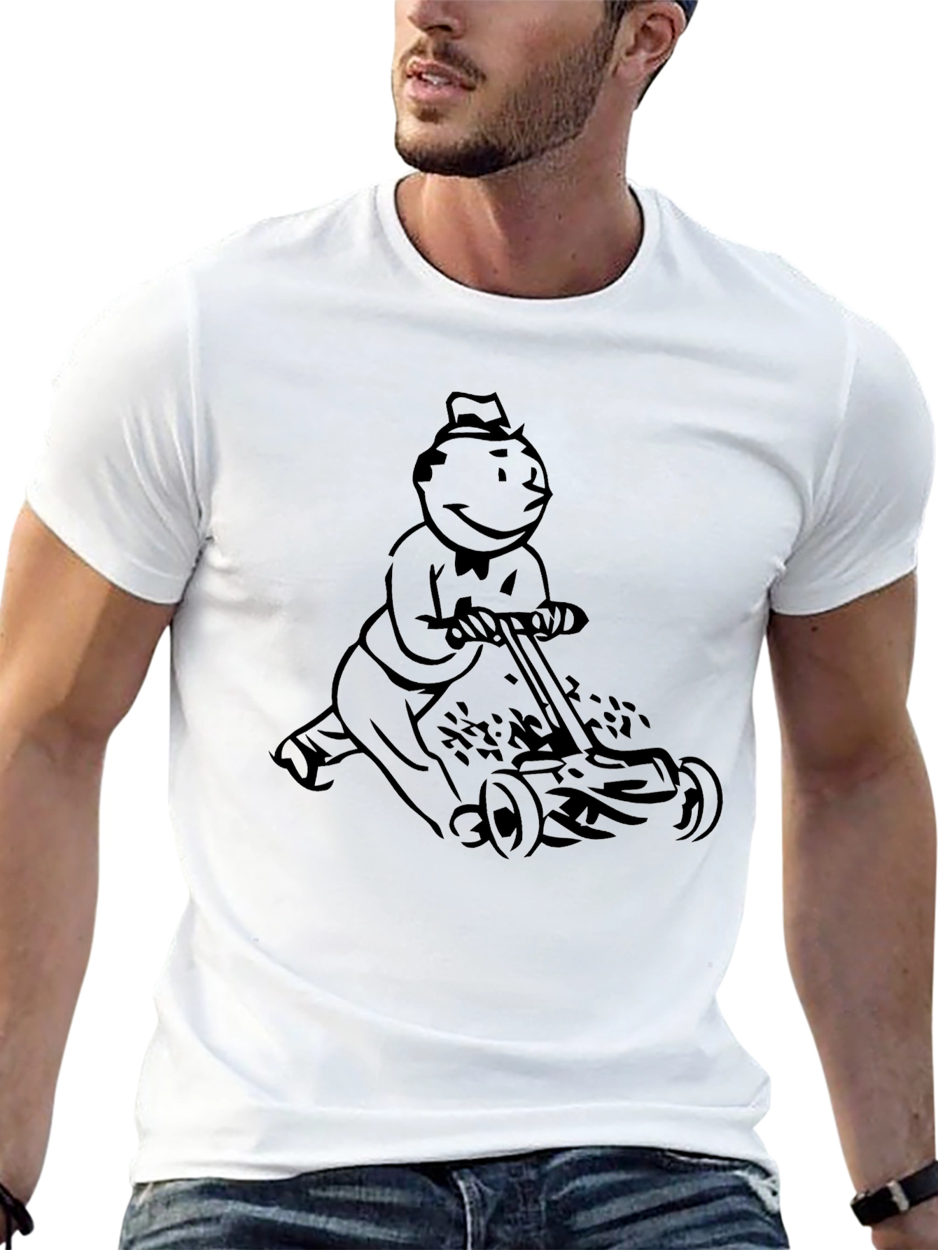 Monopoly Man Mowing T-Shirt - Black Graphic Tee