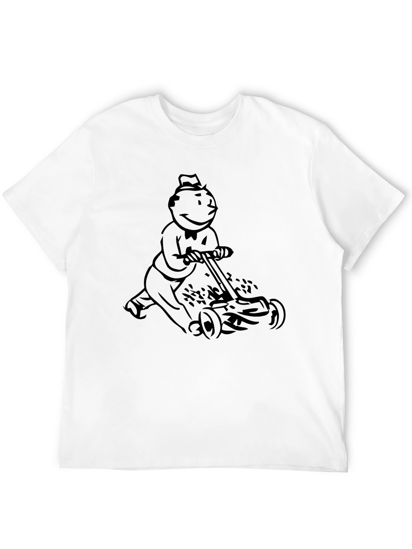 Monopoly Man Mowing T-Shirt - Black Graphic Tee