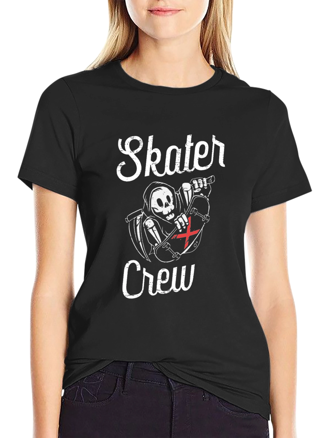 Skater Crew T-Shirt - Grim Reaper Skateboard Design