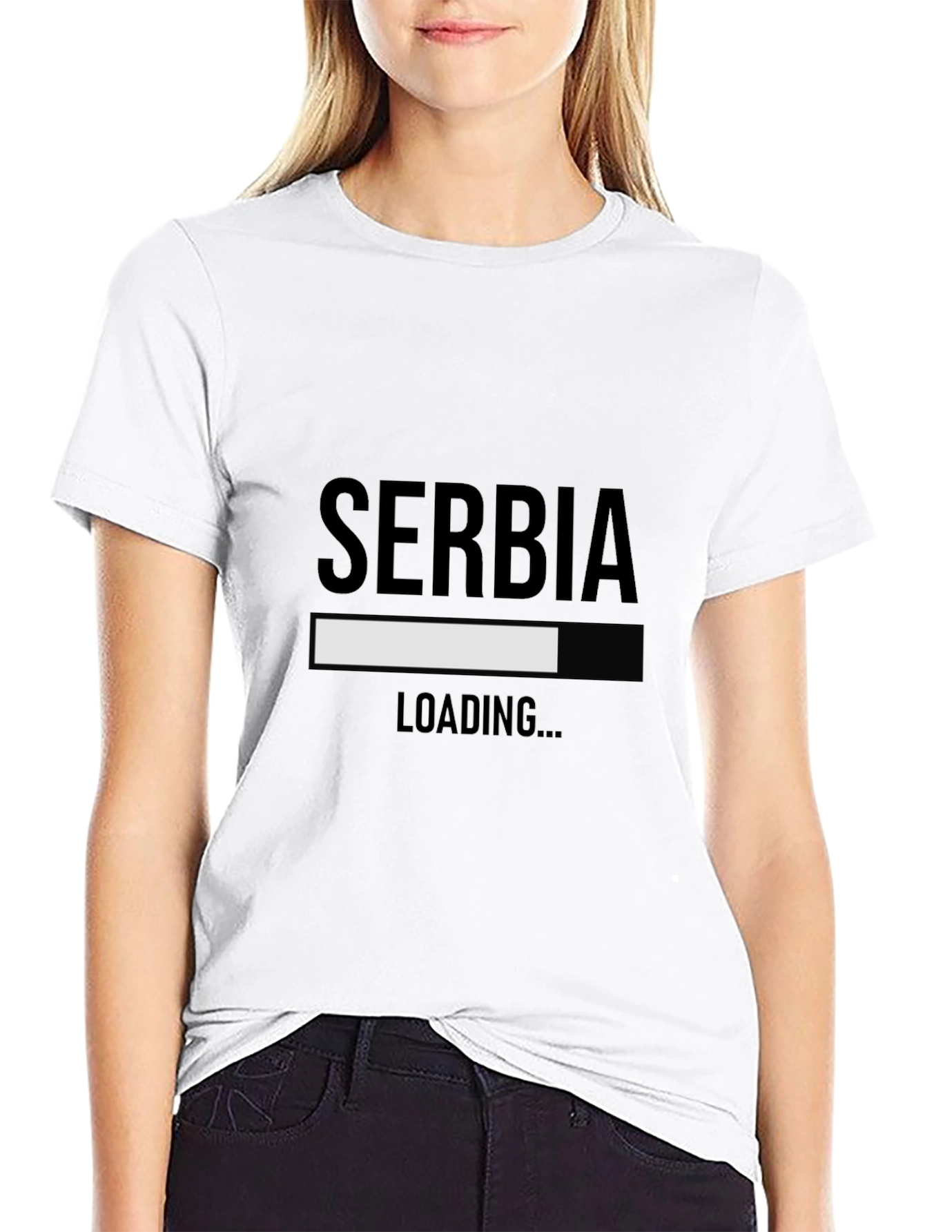 Serbia Loading Funny Graphic Tee - Black Cotton T-Shirt