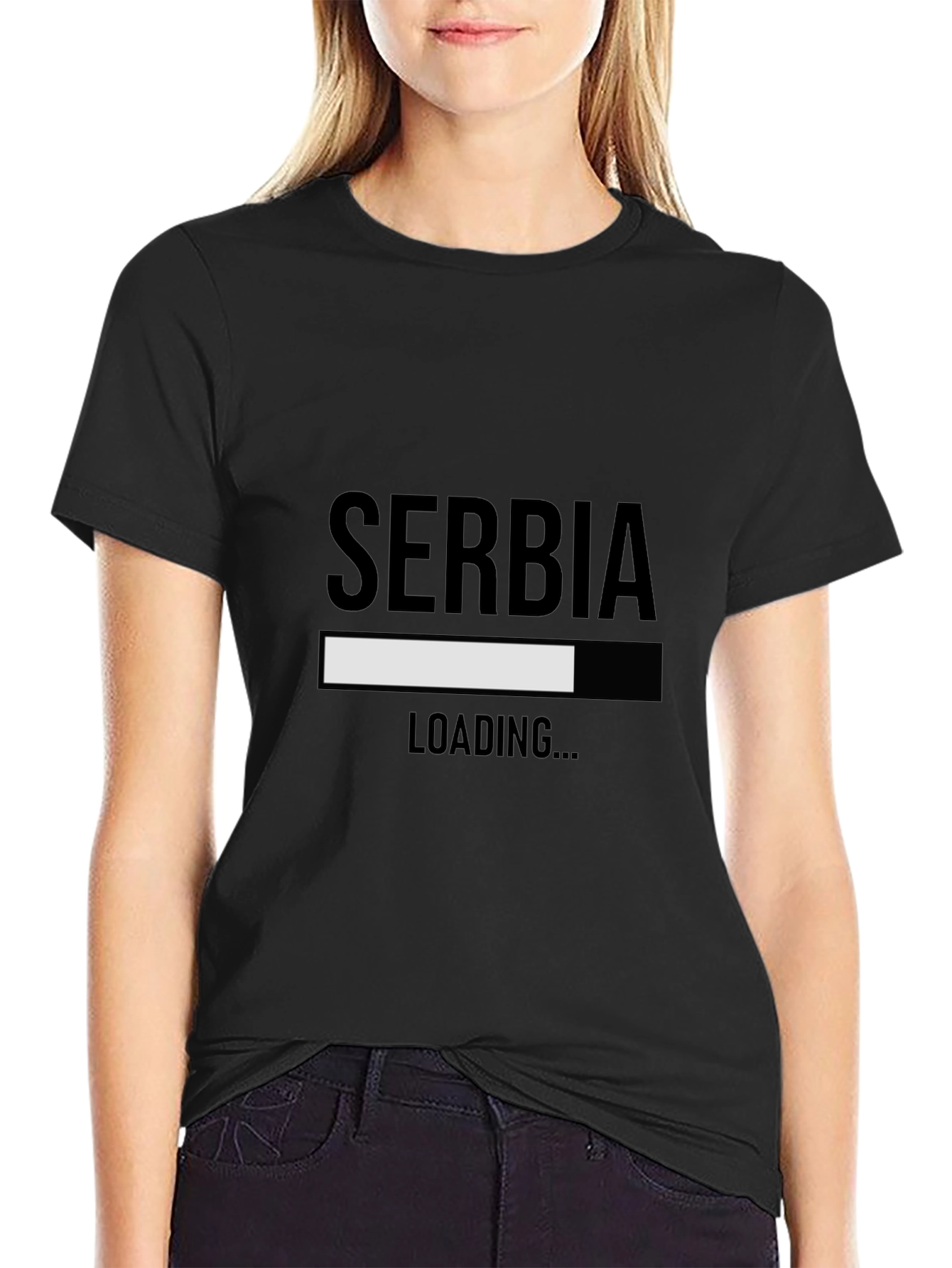 Serbia Loading Funny Graphic Tee - Black Cotton T-Shirt