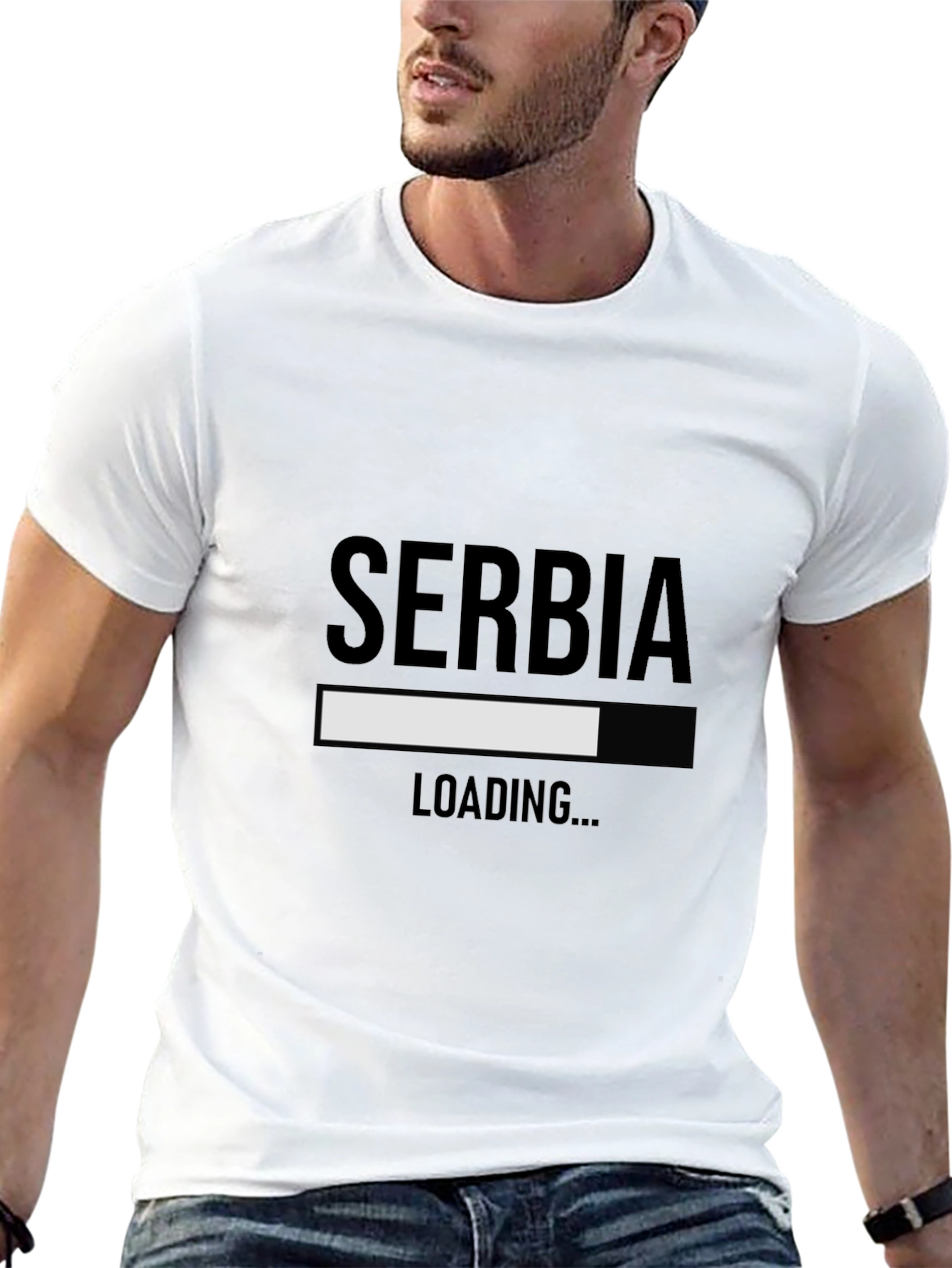 Serbia Loading Funny Graphic Tee - Black Cotton T-Shirt