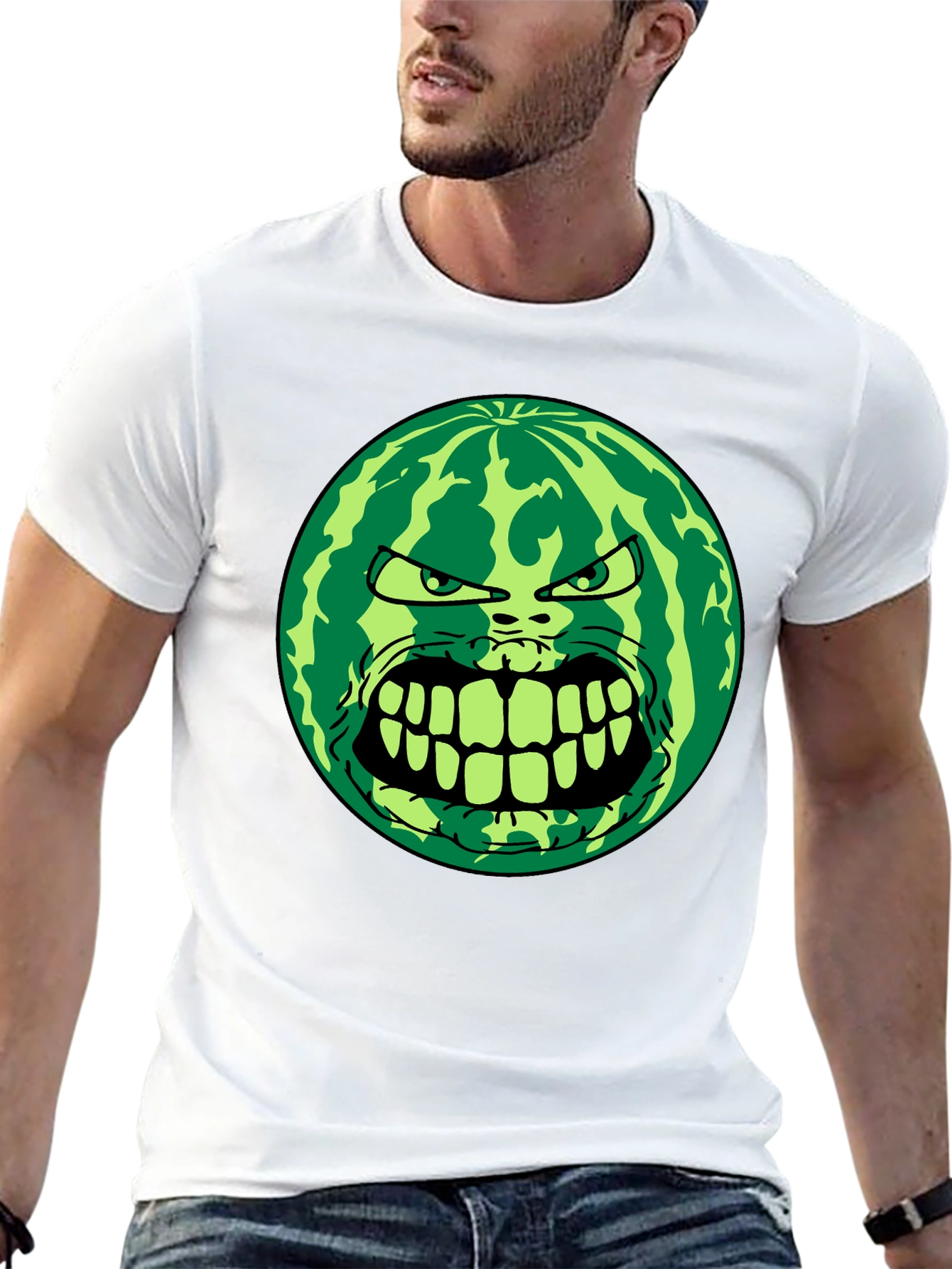 Angry Watermelon Graphic Tee - Black Cotton Blend