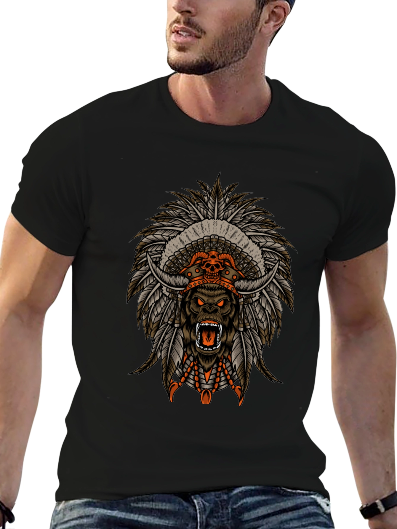 Tribal Gorilla Graphic Tee - Mens Black T-Shirt