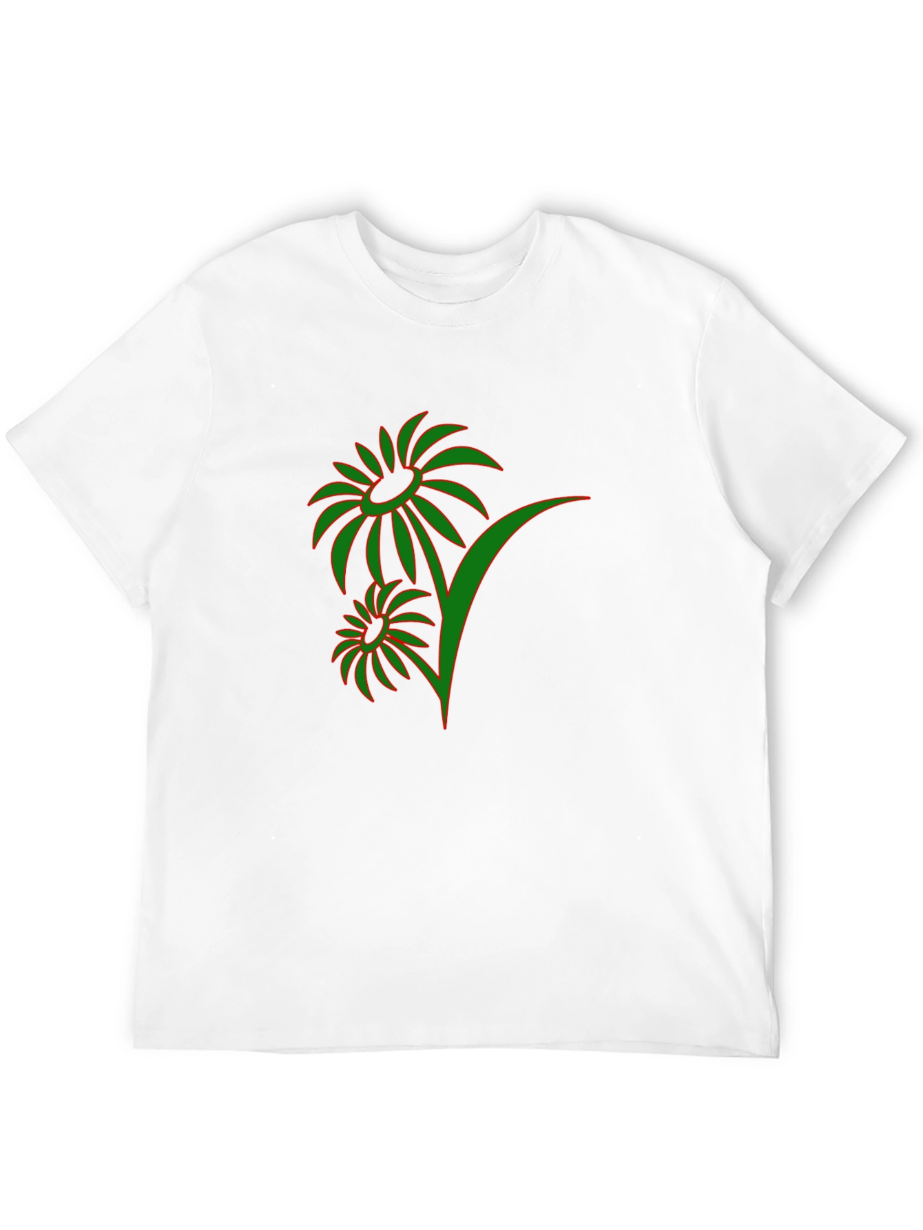 Mens Black T-Shirt with Green Floral Design