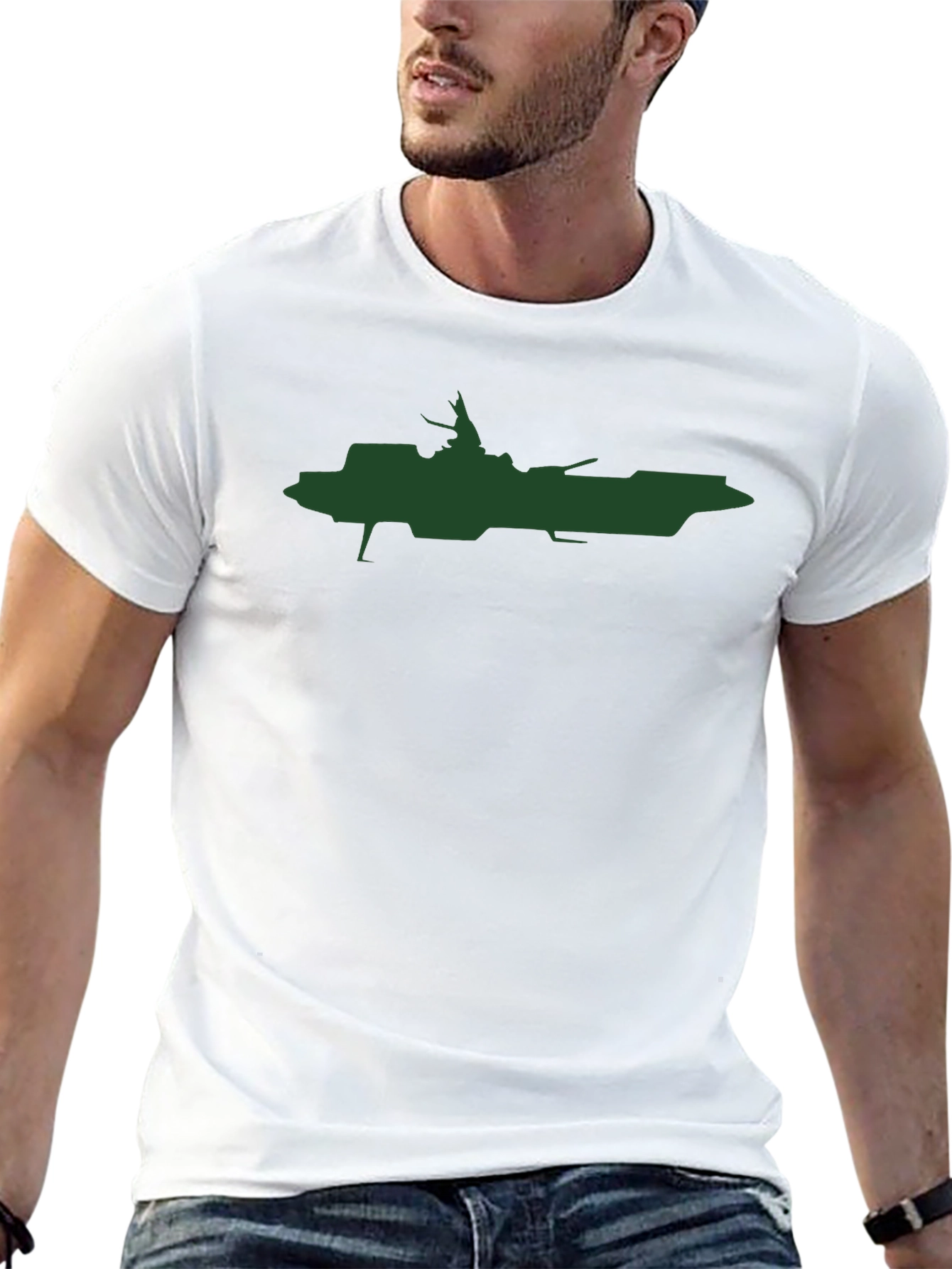 Sci-Fi Battleship Graphic Tee - Black Cotton Blend