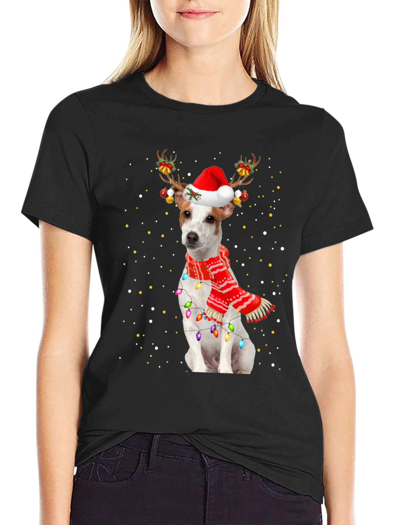 Dog Christmas Antler Lights T-Shirt