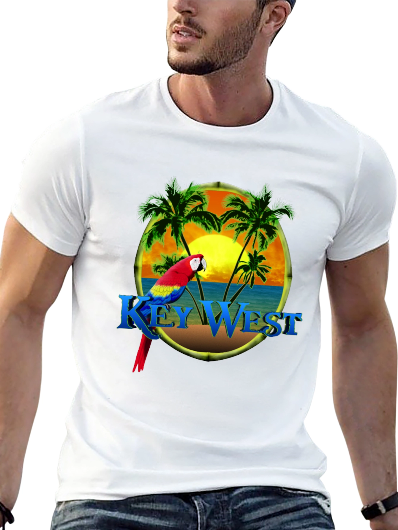 Key West Parrot Graphic Tee - Tropical Island T-Shirt