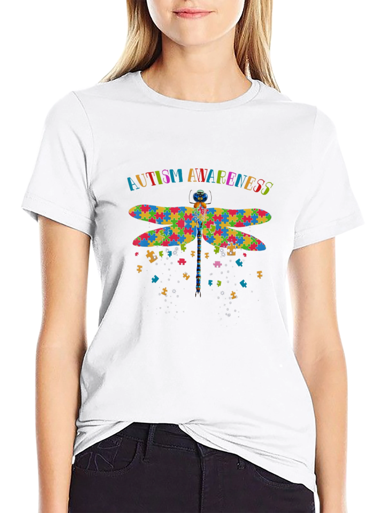Autism Awareness Puzzle Dragonfly Graphic Tee
