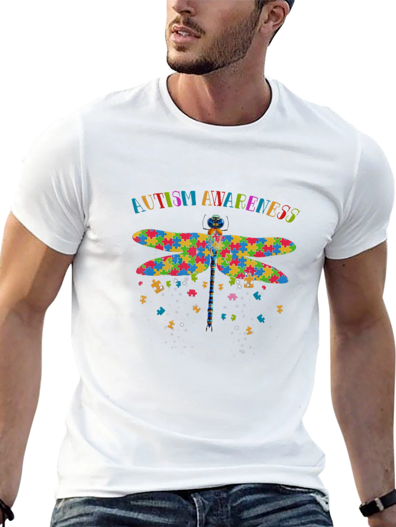 Autism Awareness Puzzle Dragonfly Graphic Tee