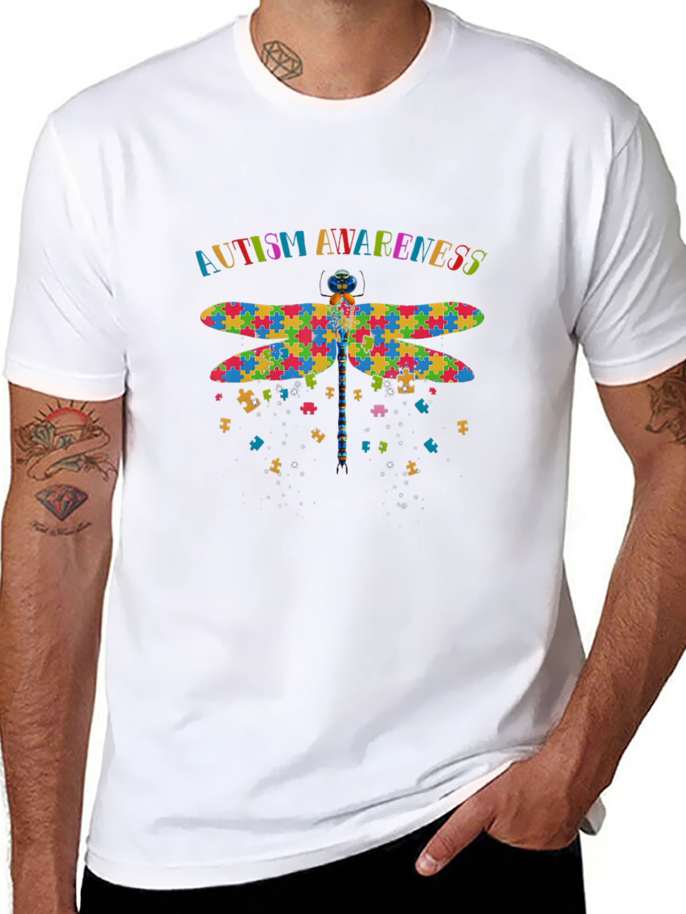 Autism Awareness Puzzle Dragonfly Graphic Tee