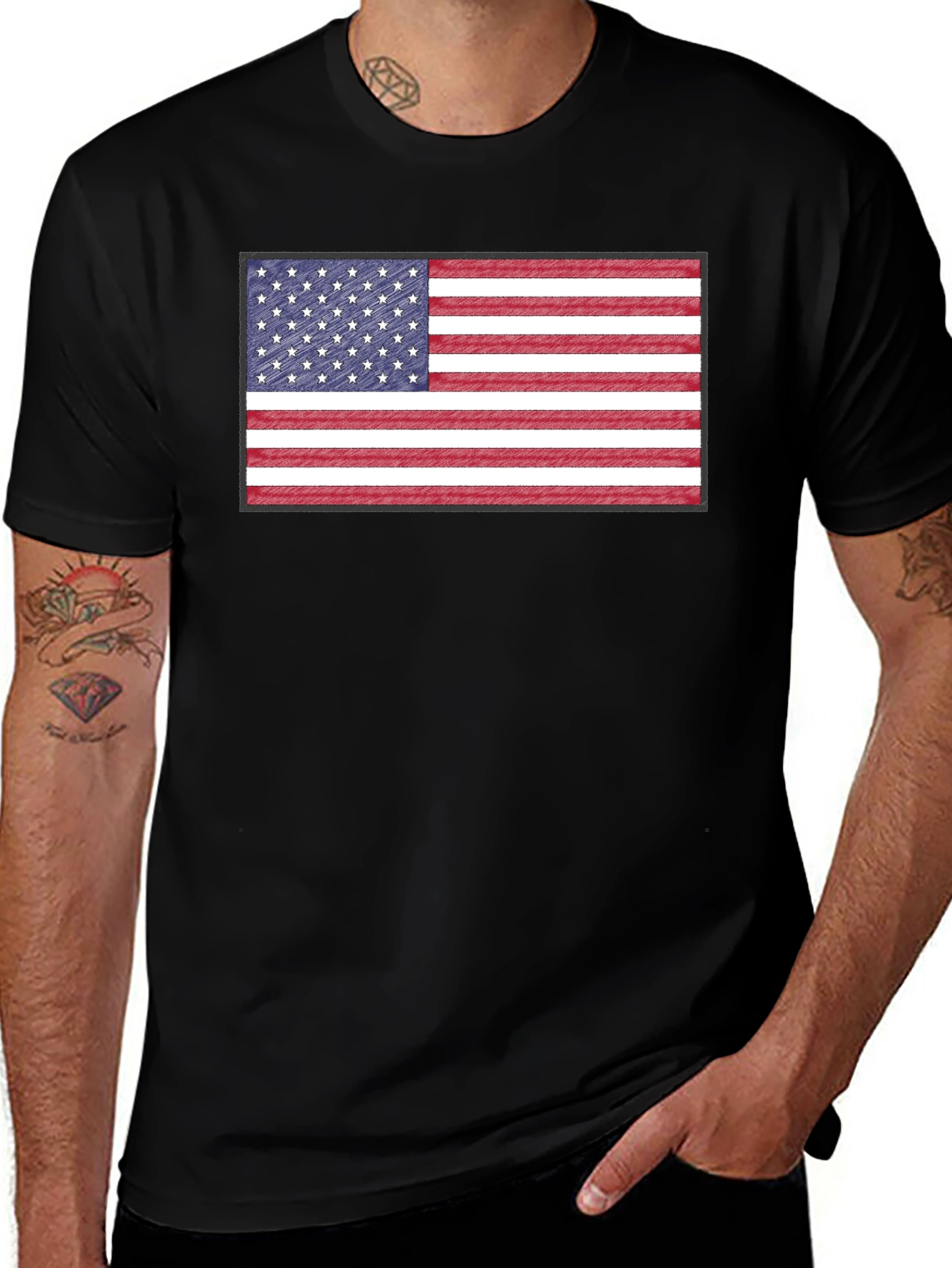 American Flag Graphic Print Crewneck T-Shirt