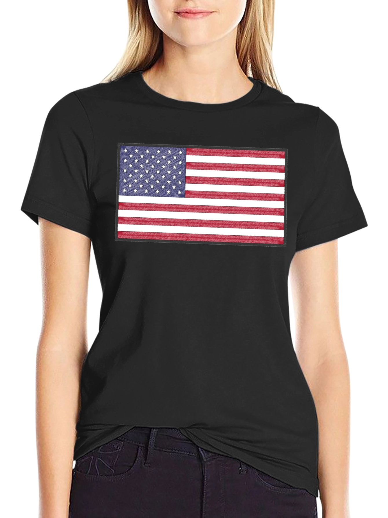 American Flag Graphic Print Crewneck T-Shirt