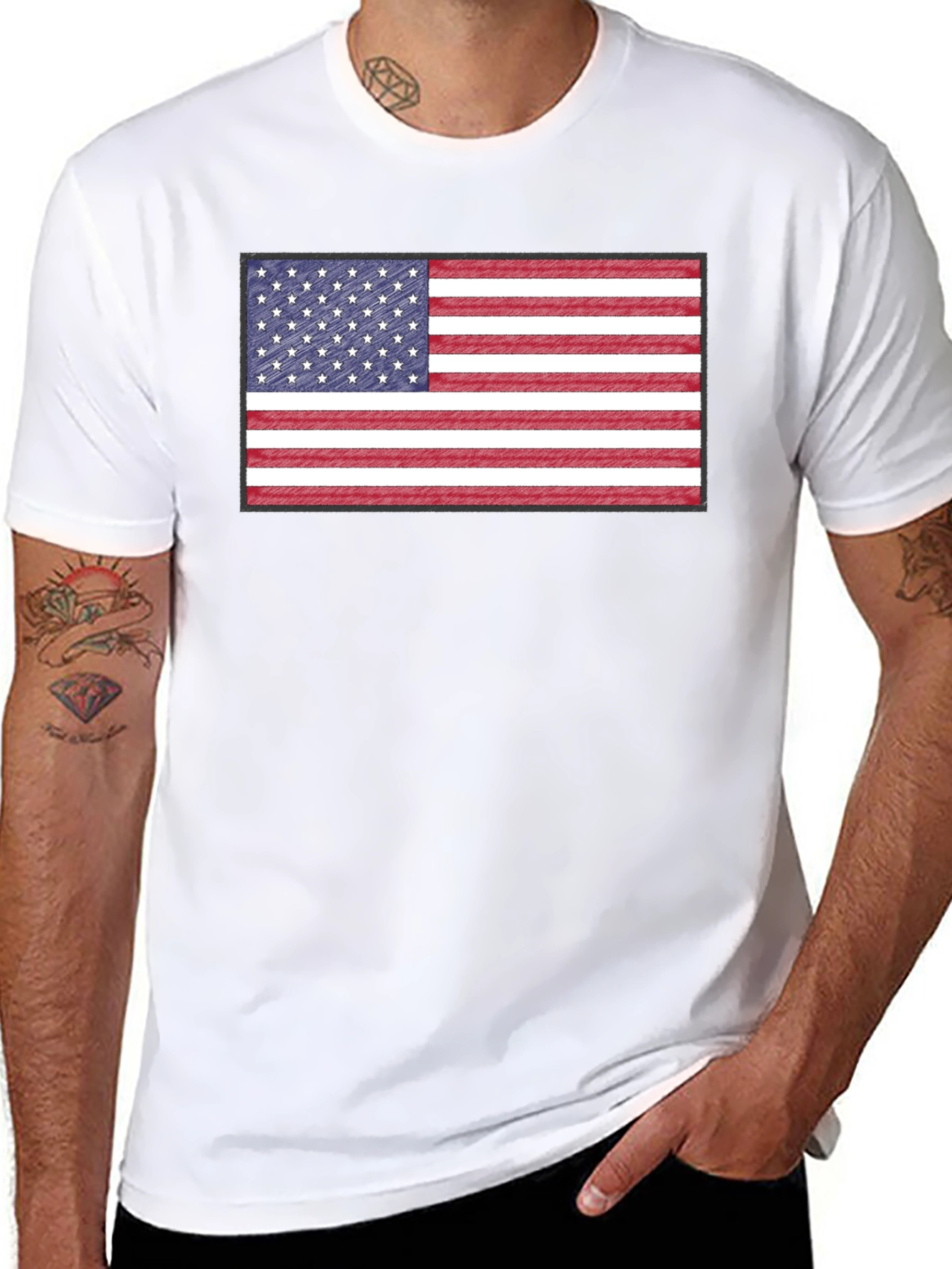 American Flag Graphic Print Crewneck T-Shirt
