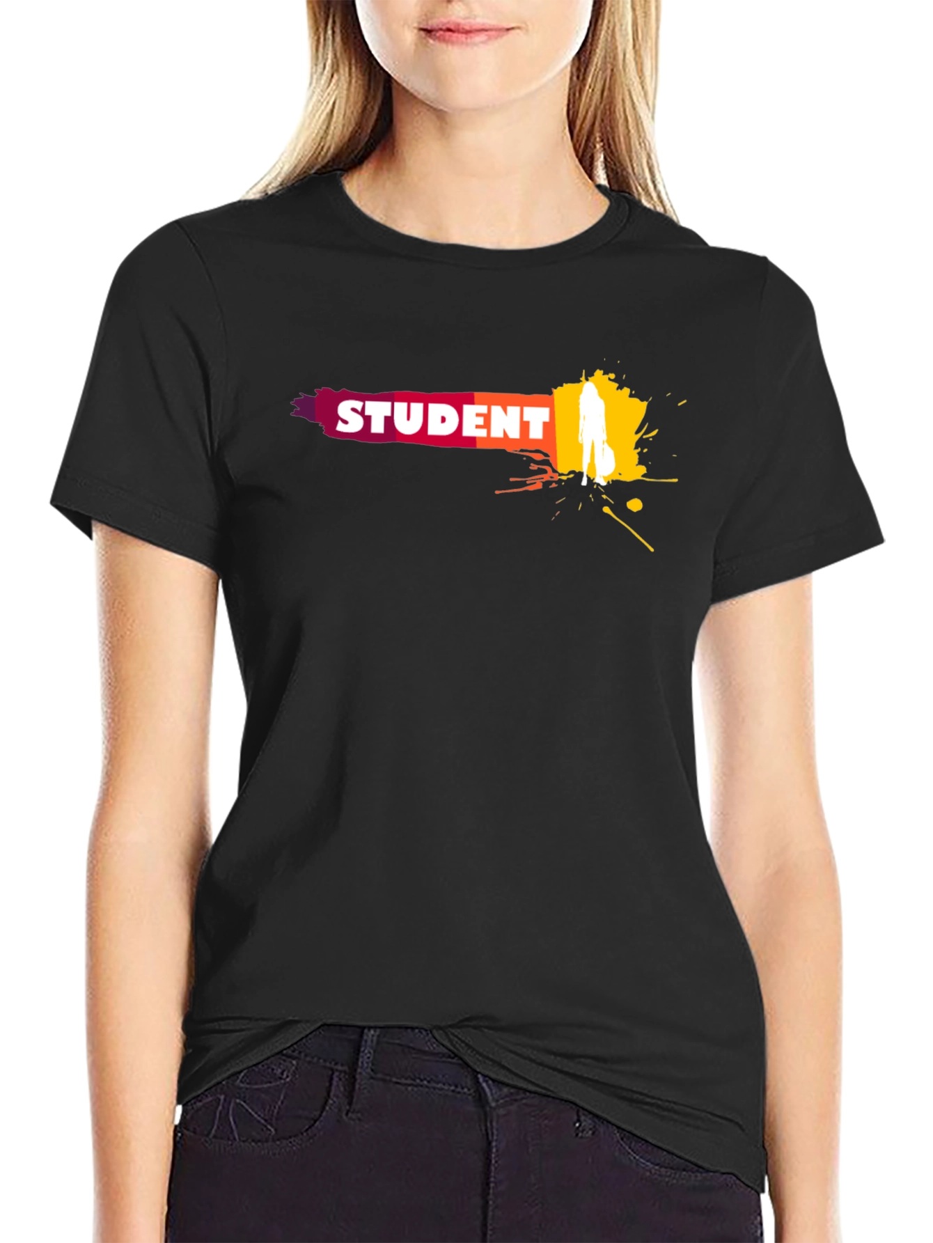 Student Graphic T-Shirt - Black Crew Neck Tee