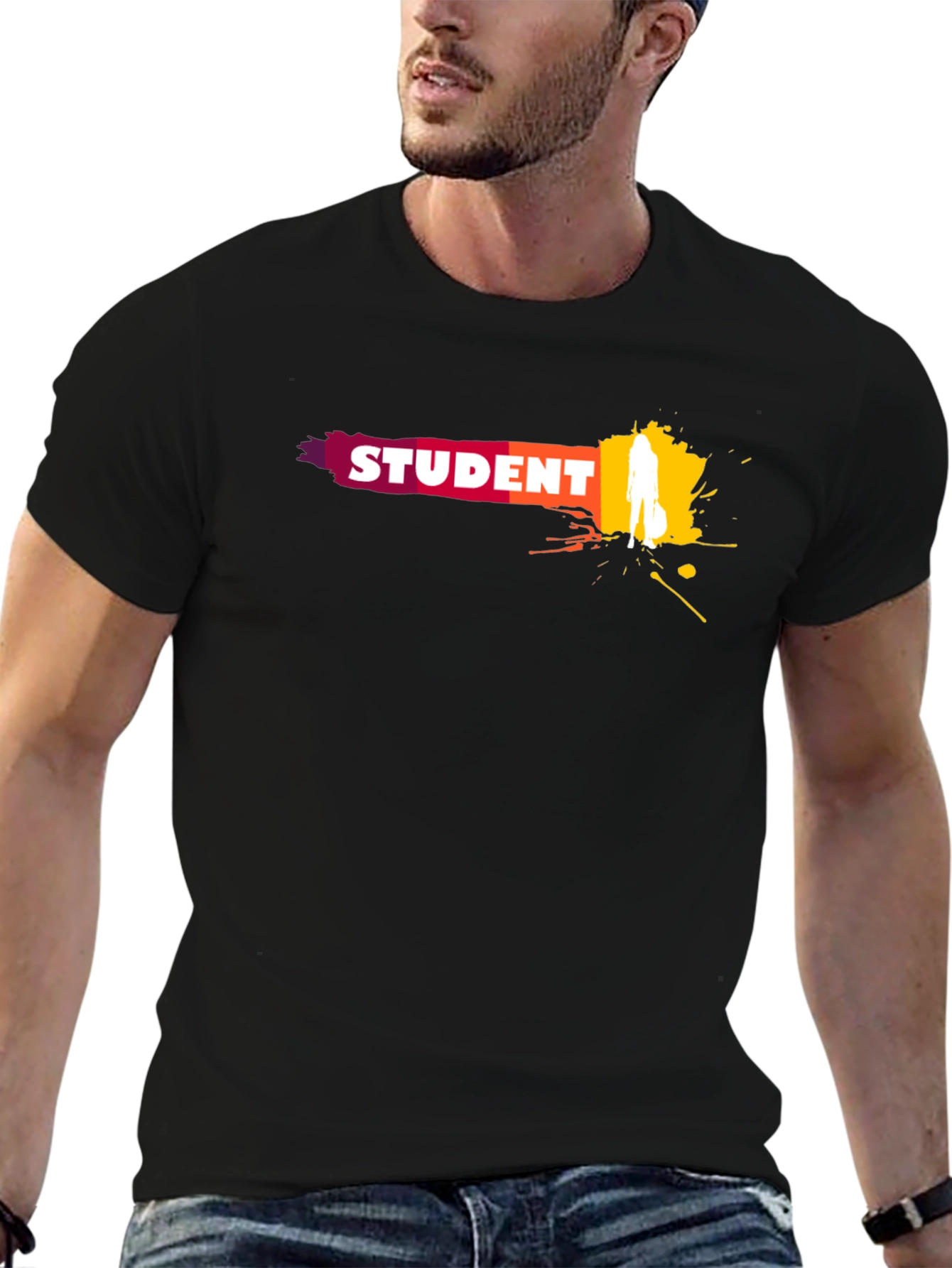 Student Graphic T-Shirt - Black Crew Neck Tee