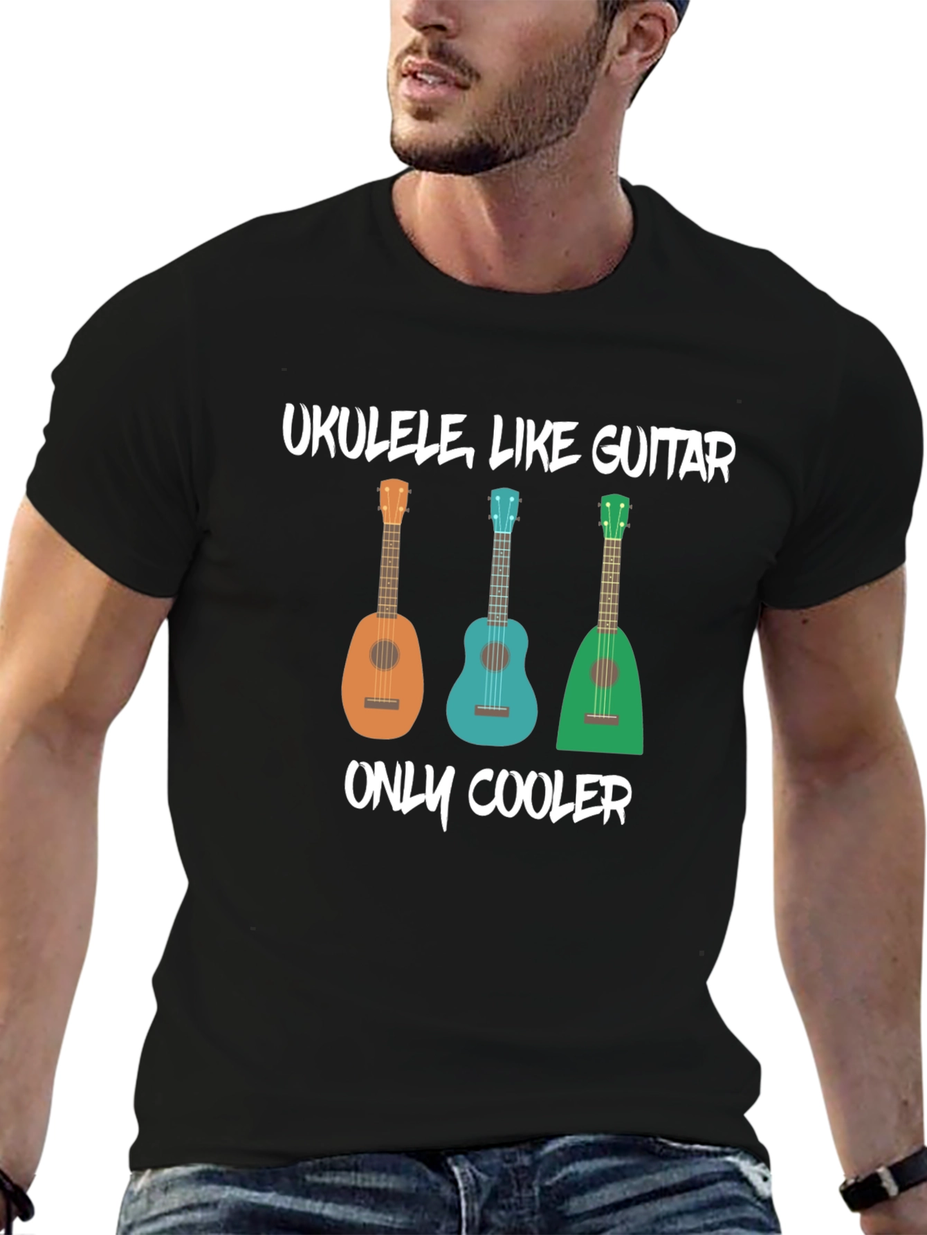 Ukulele Like Guitar Mens Black Graphic T-Shirt