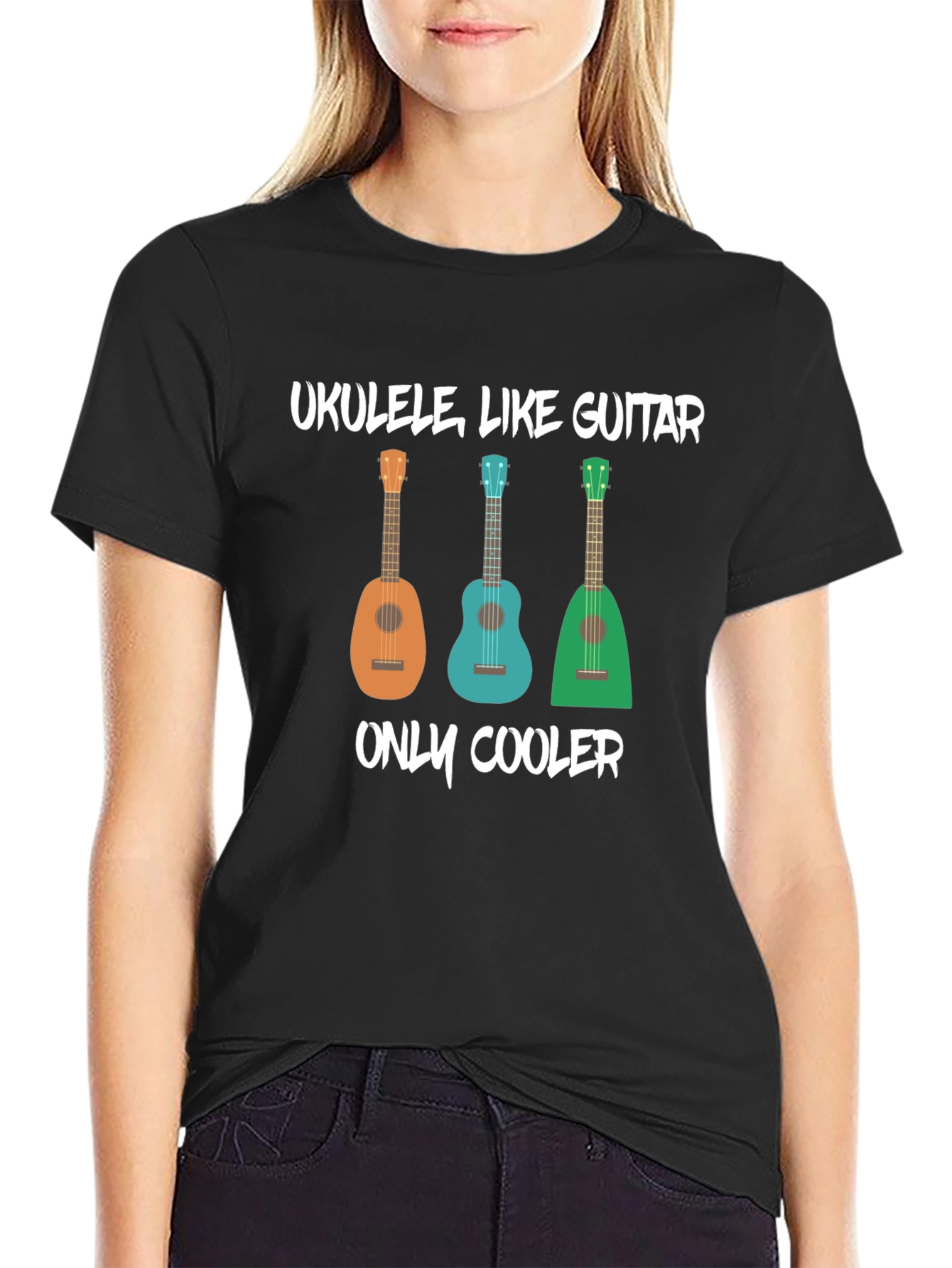Ukulele Like Guitar Mens Black Graphic T-Shirt