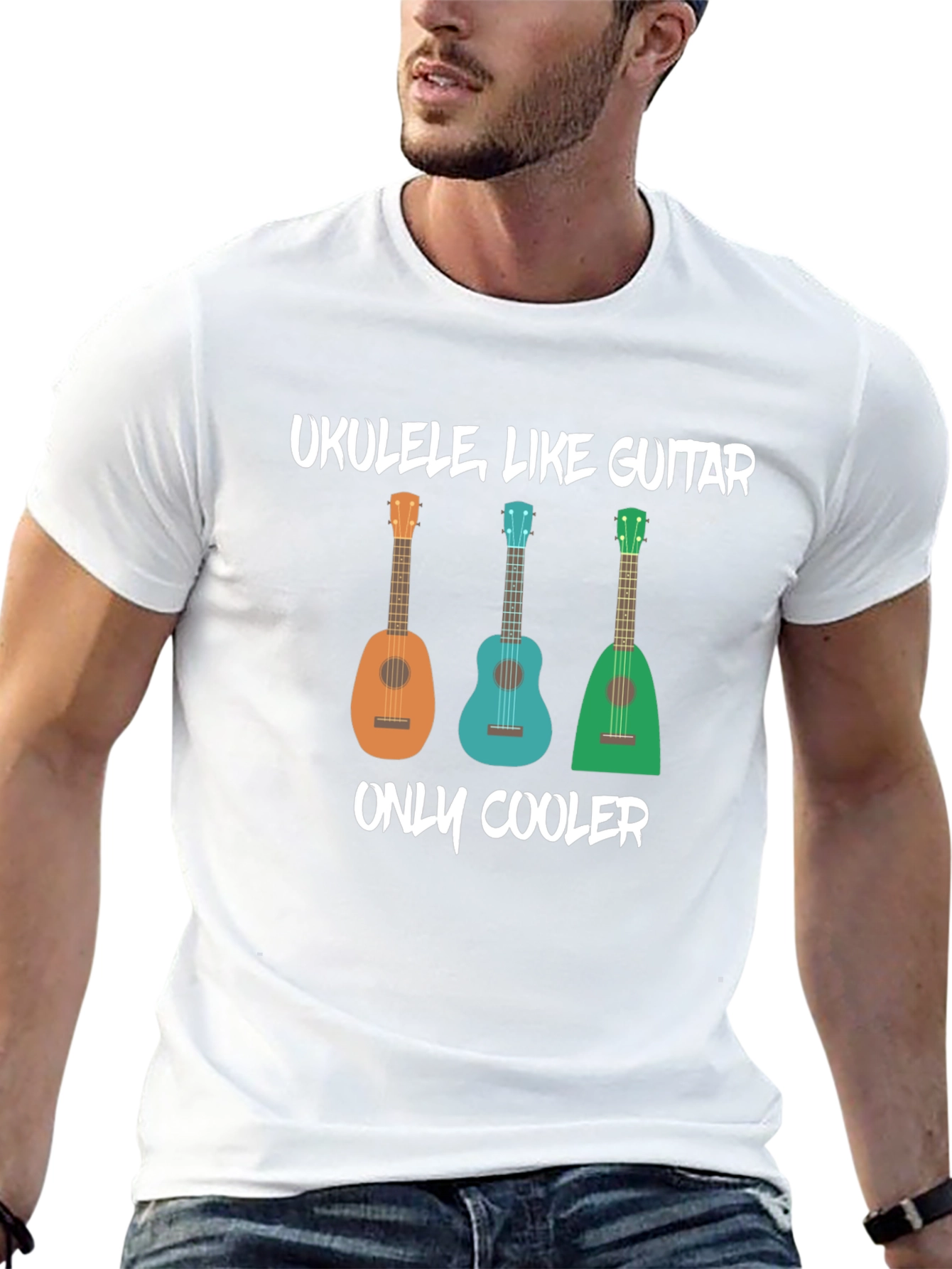 Ukulele Like Guitar Mens Black Graphic T-Shirt