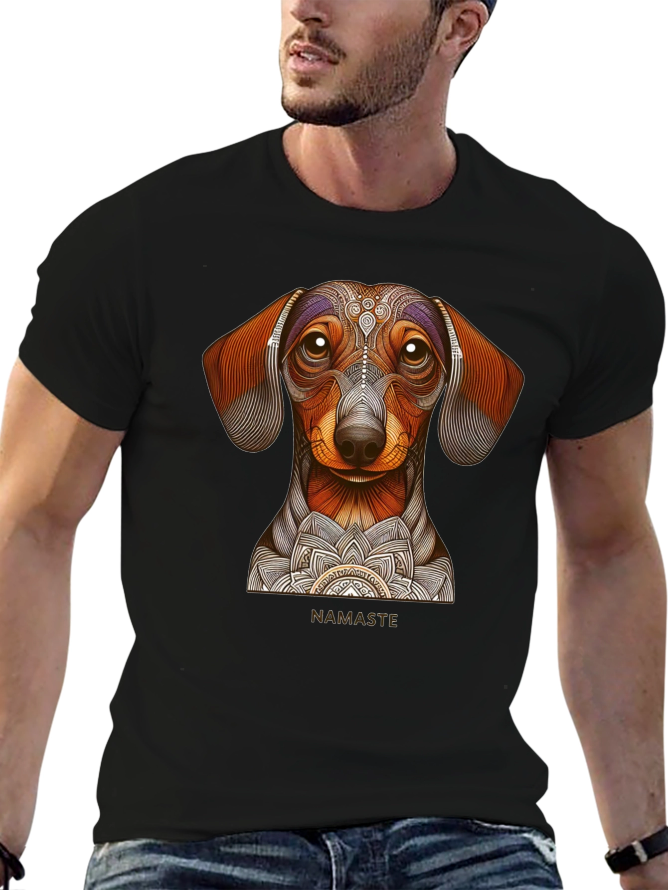 Dachshund Namaste Graphic Tee - Black