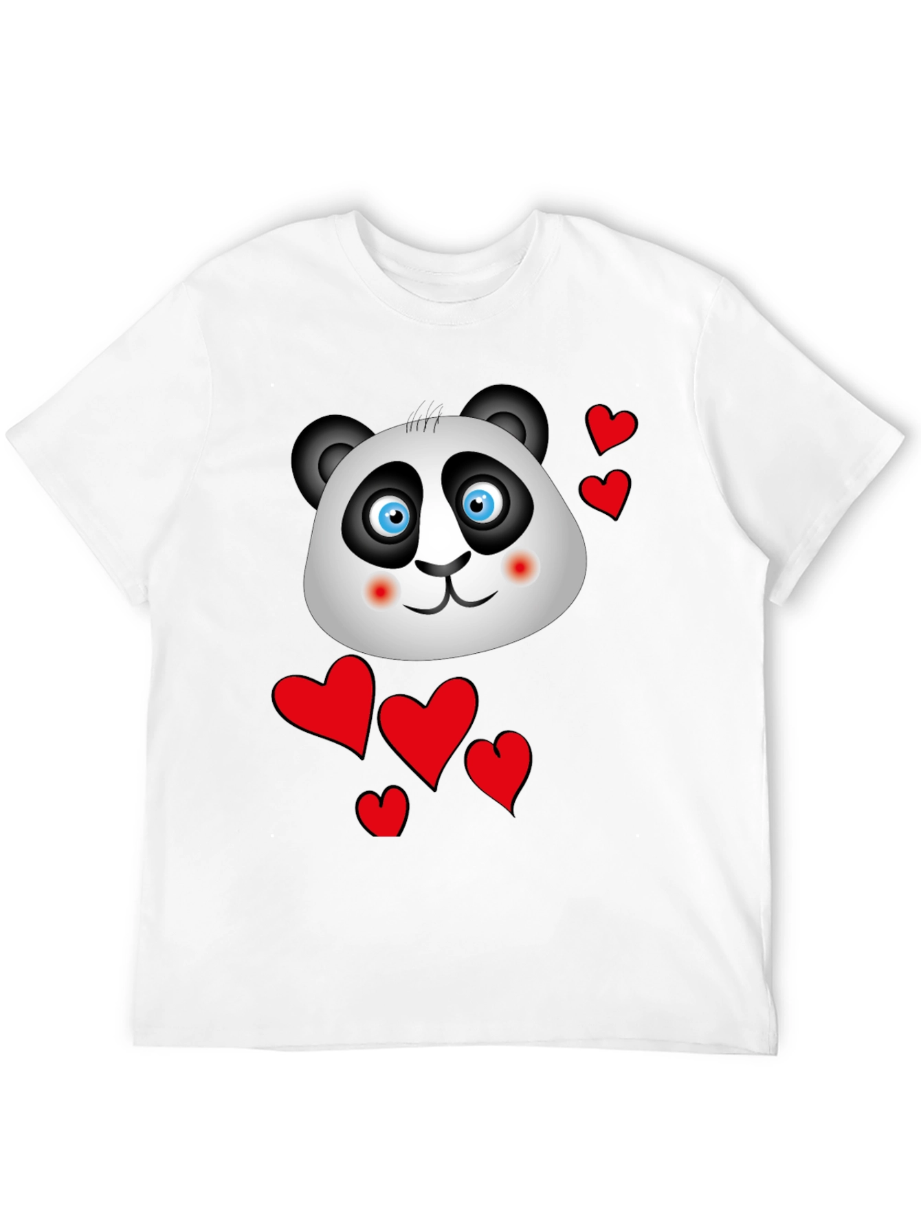 Cute Panda & Hearts Graphic Tee - Black