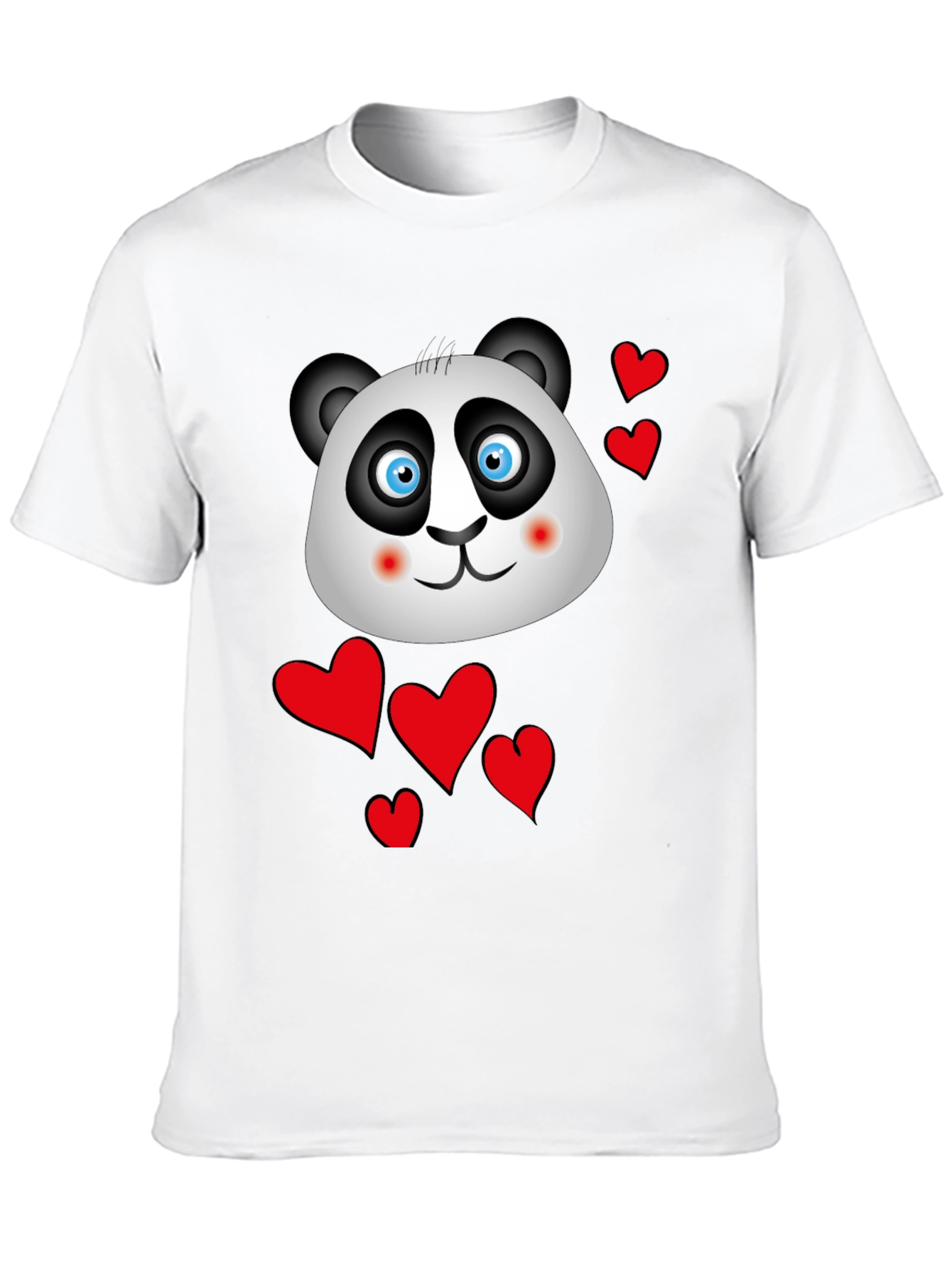 Cute Panda & Hearts Graphic Tee - Black