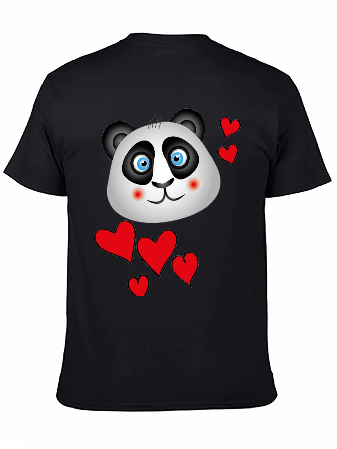 Cute Panda & Hearts Graphic Tee - Black