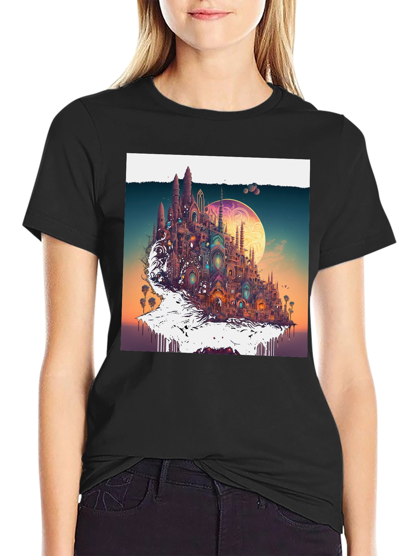 Fantasy Cityscape Tee - Unique Artistic Design