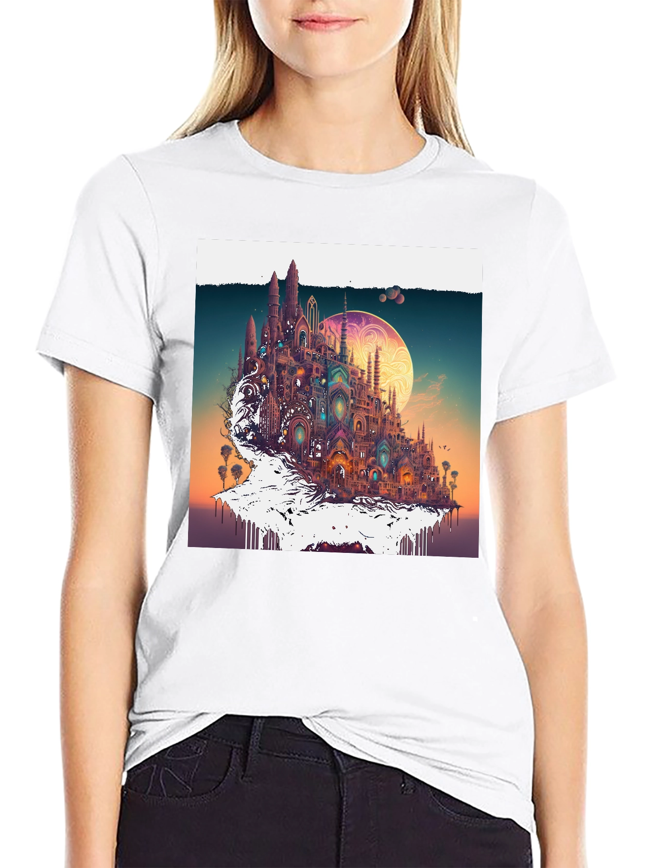 Fantasy Cityscape Tee - Unique Artistic Design
