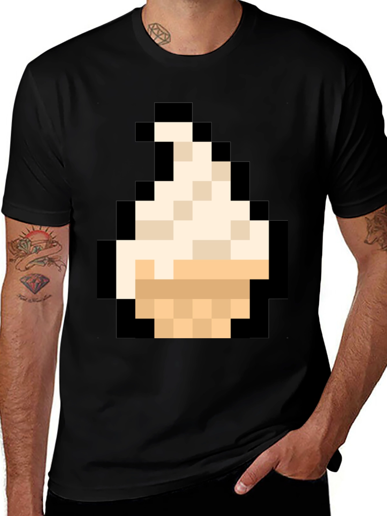 Pixel Art Ice Cream T-Shirt - Black Cotton Tee