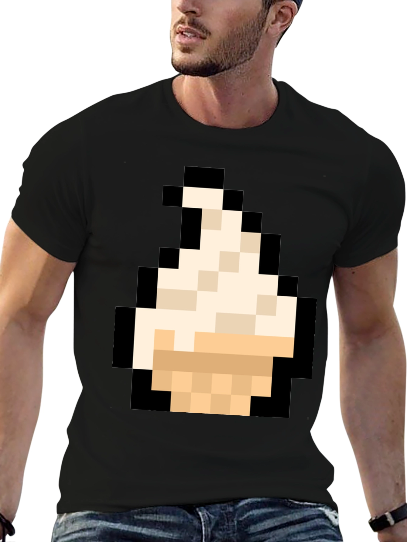 Pixel Art Ice Cream T-Shirt - Black Cotton Tee