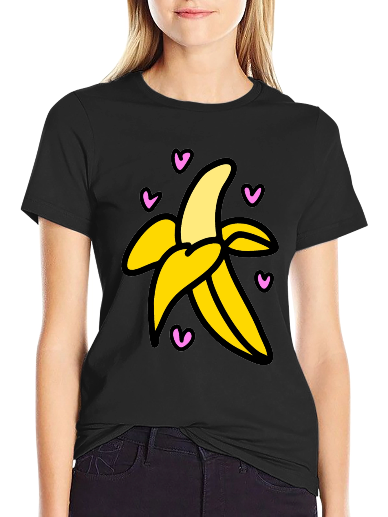 Banana Love Graphic Tee - Black Cotton T-Shirt