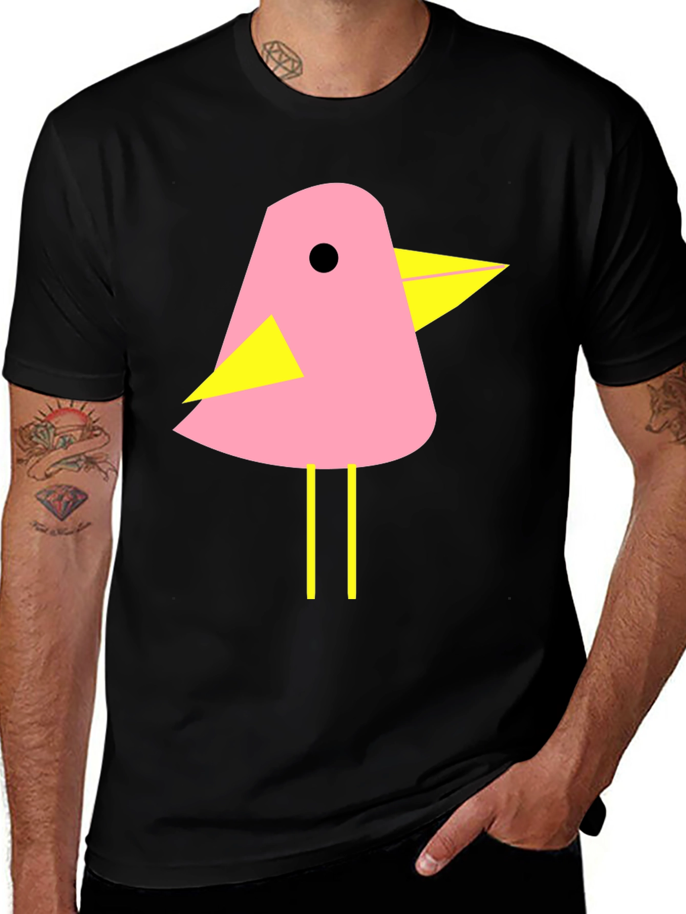 Pink Bird Graphic T-Shirt - Black Cotton Tee