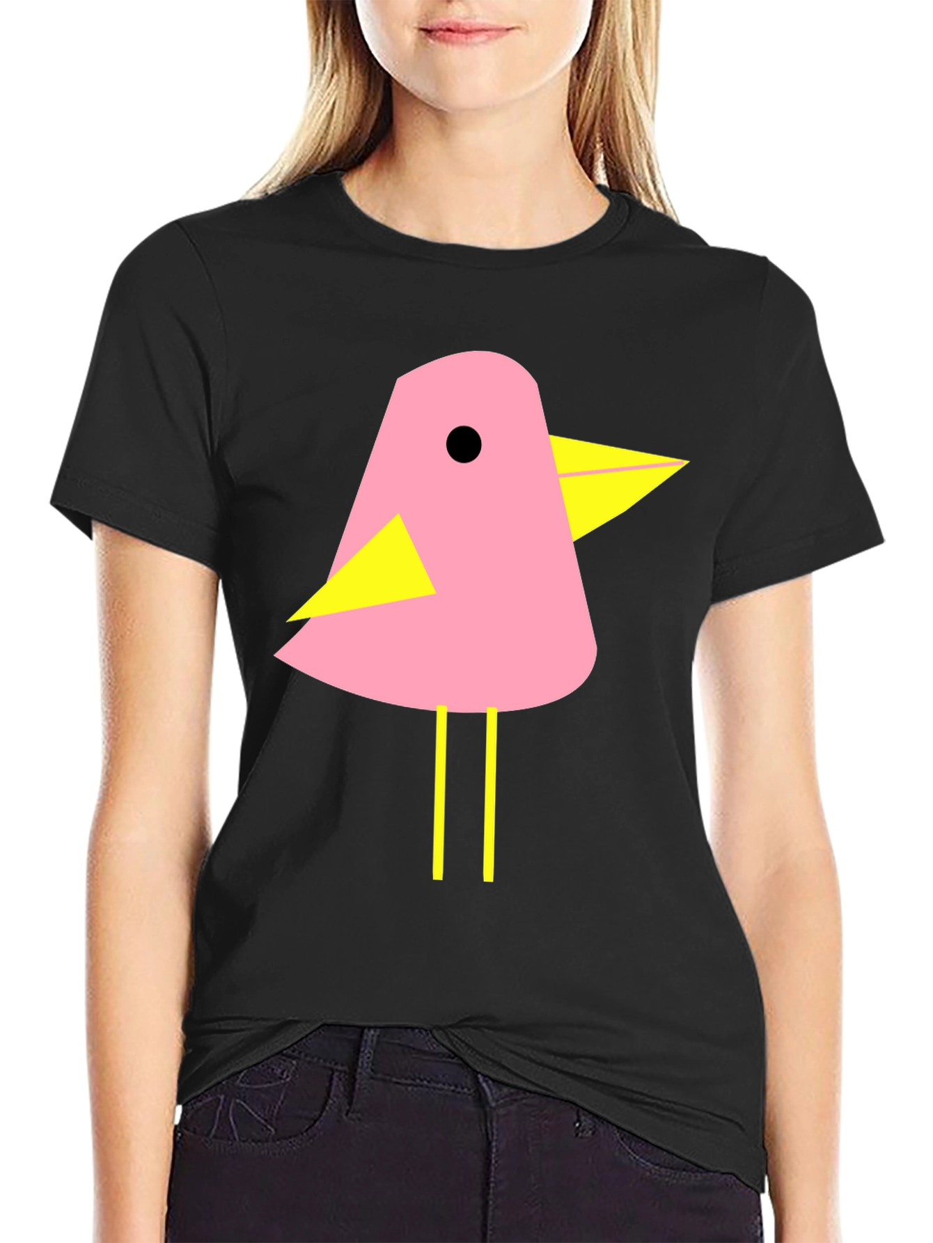 Pink Bird Graphic T-Shirt - Black Cotton Tee