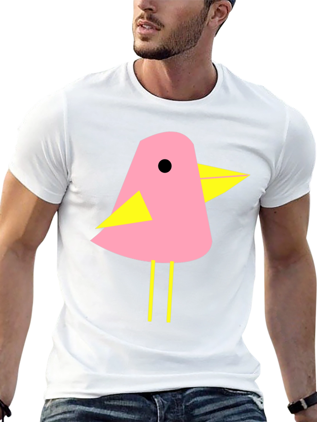 Pink Bird Graphic T-Shirt - Black Cotton Tee