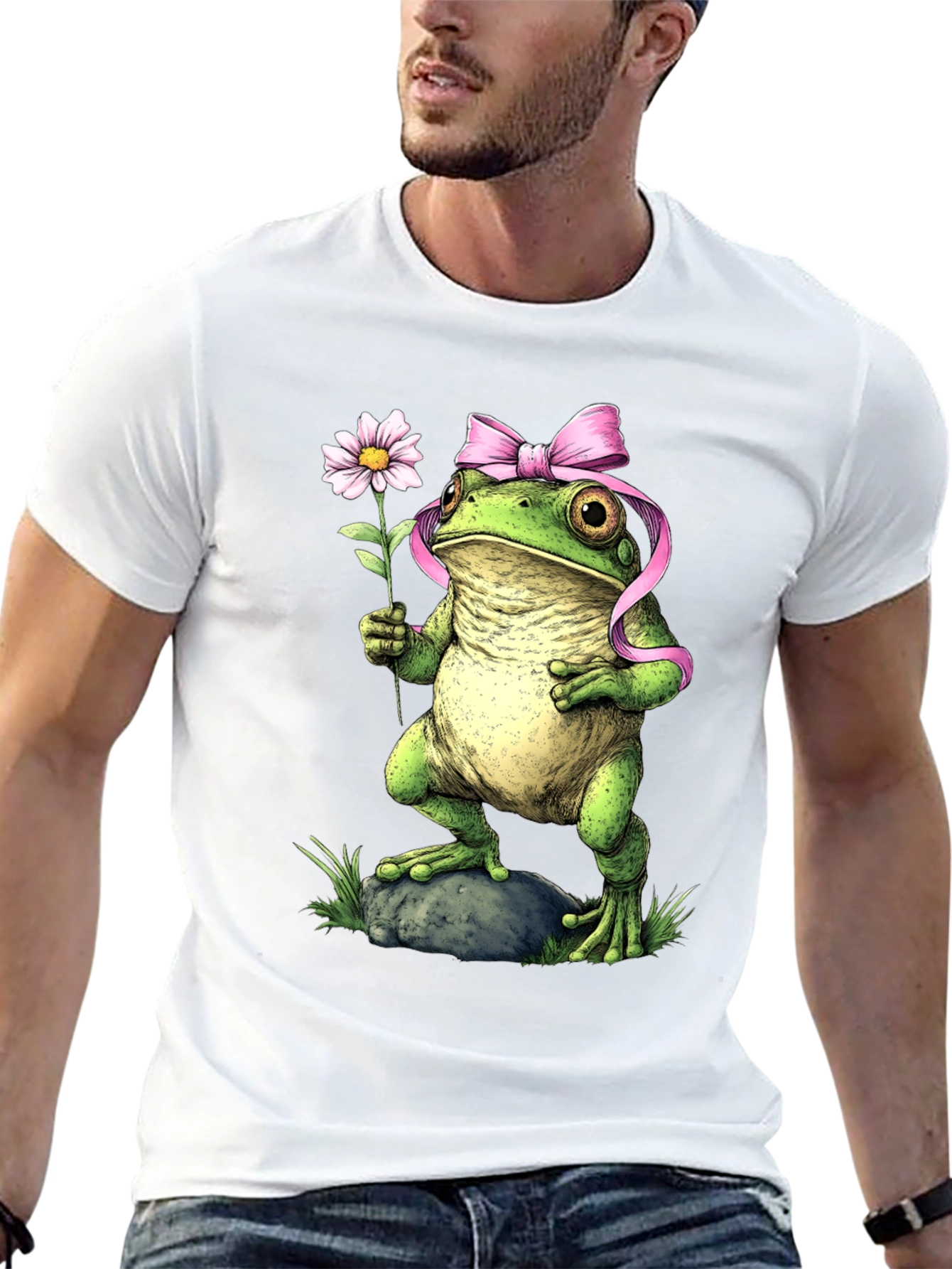 Frog With Flower Black T-Shirt