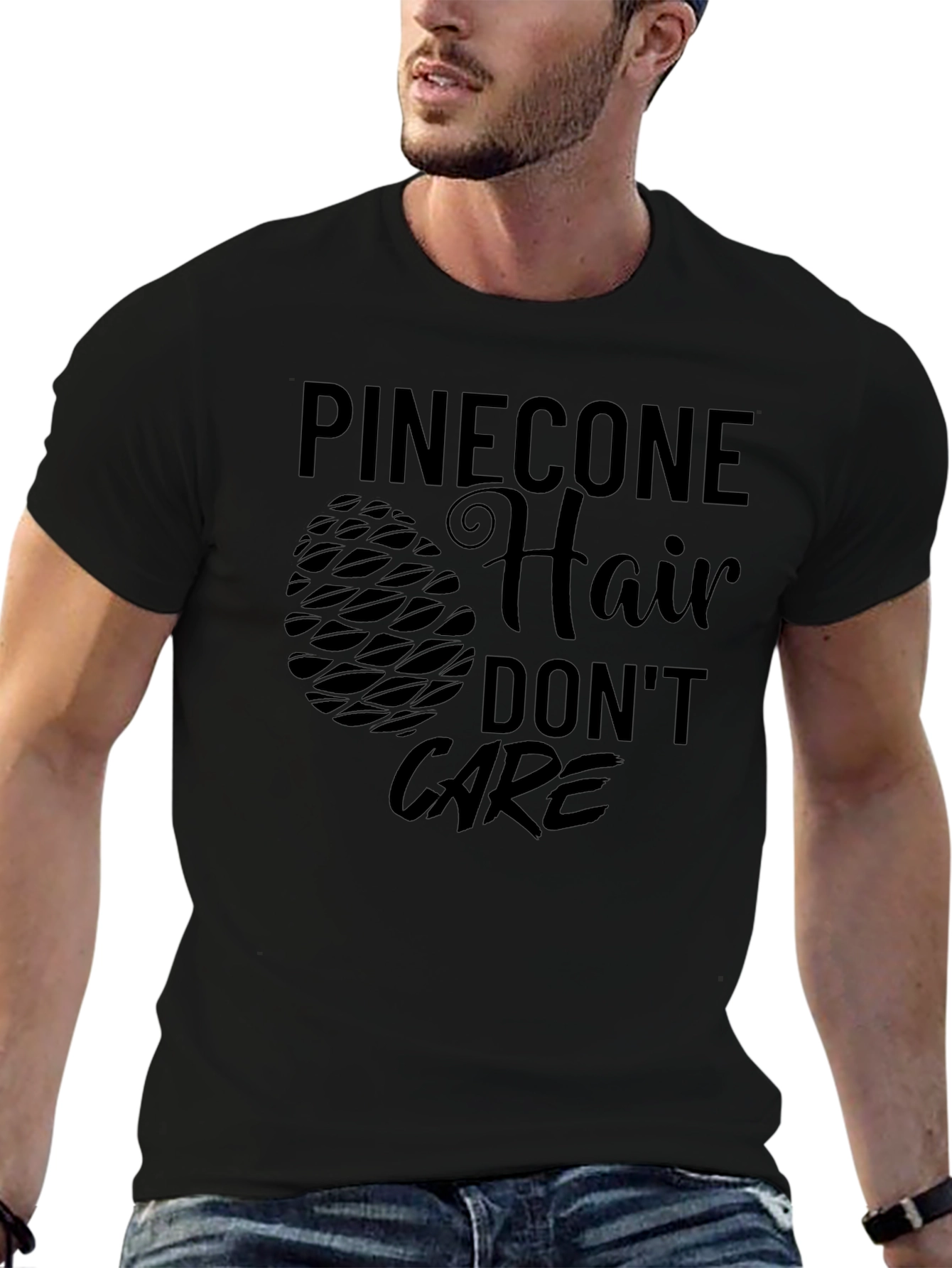 Pinecone Hair Dont Care Black T-Shirt