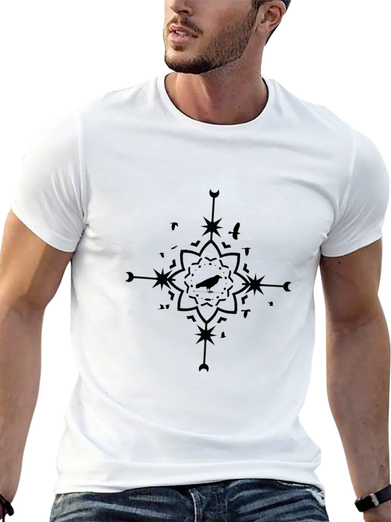 Raven Mandala Graphic Tee - Black Cotton