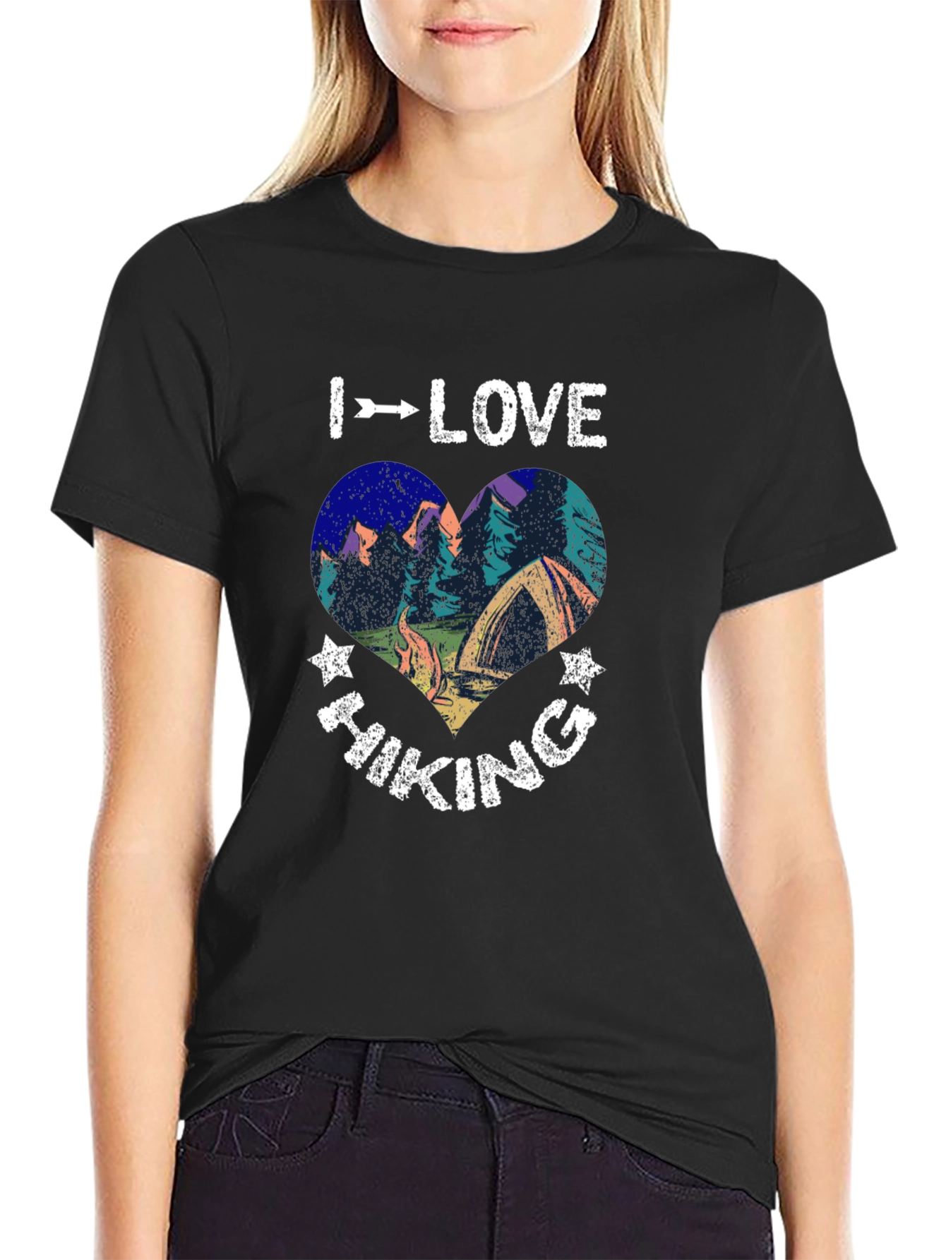 I Love Hiking Graphic Tee - Heart Design